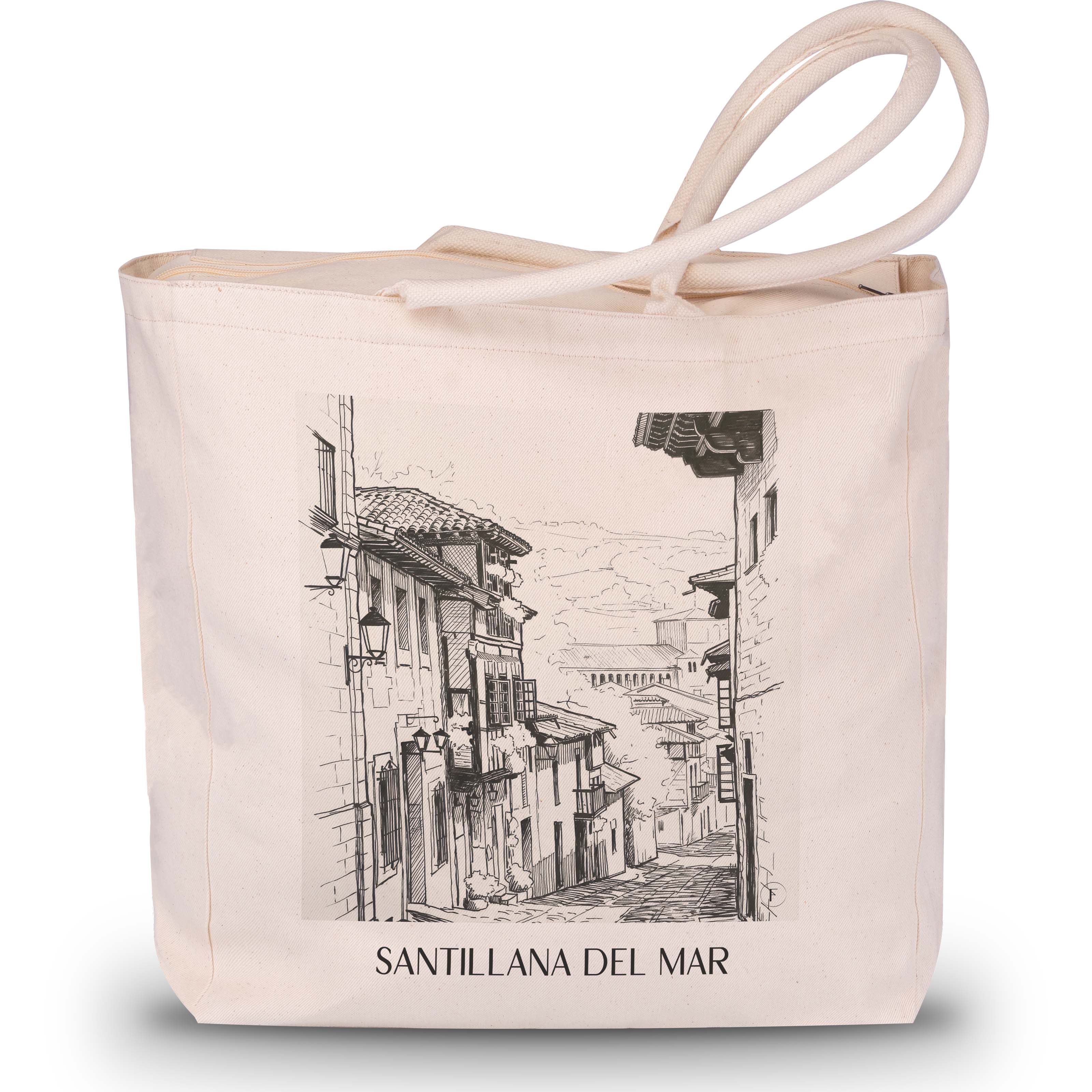 santillana-del-mar-spanien-spanien-einkaufstasche-skizze