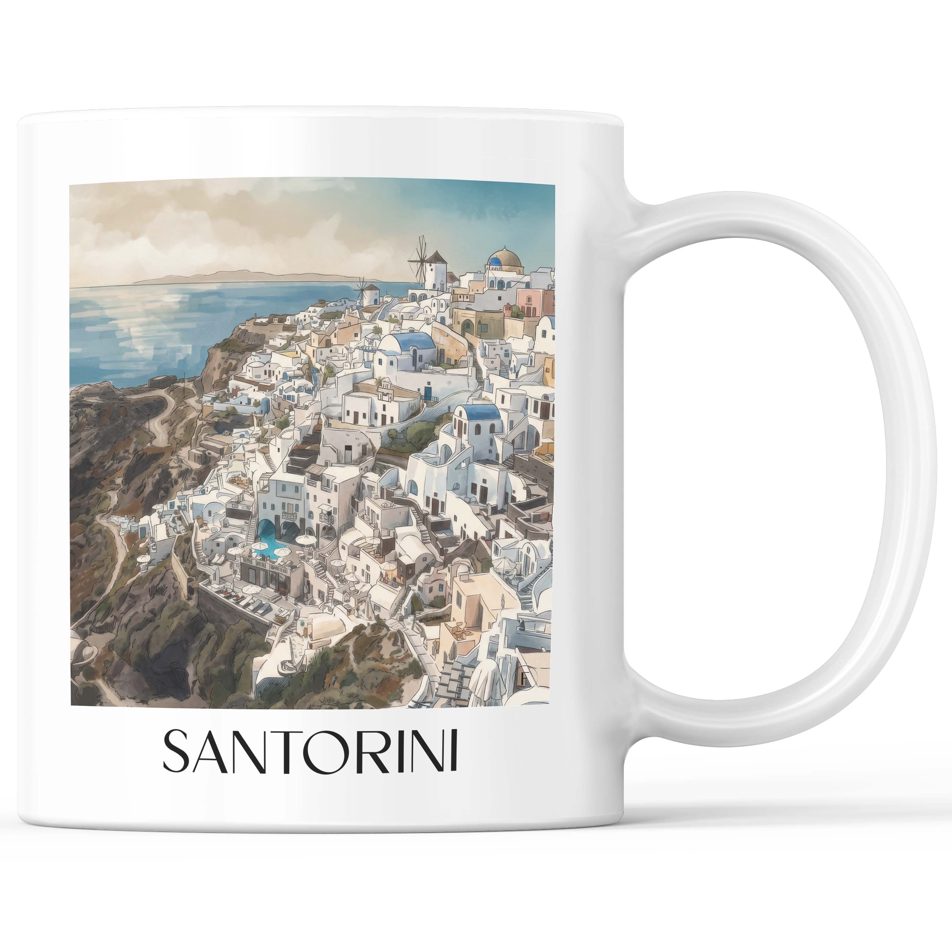 Santorin - Griechenland Becher - Kaffeetasse im Aquarell Stil - favplace
