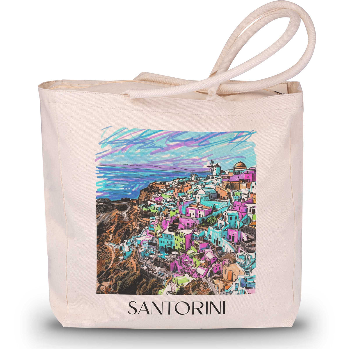 Santorin - Griechenland Tote Bag - Einkaufstasche im Tag Graffiti Stil - favplace
