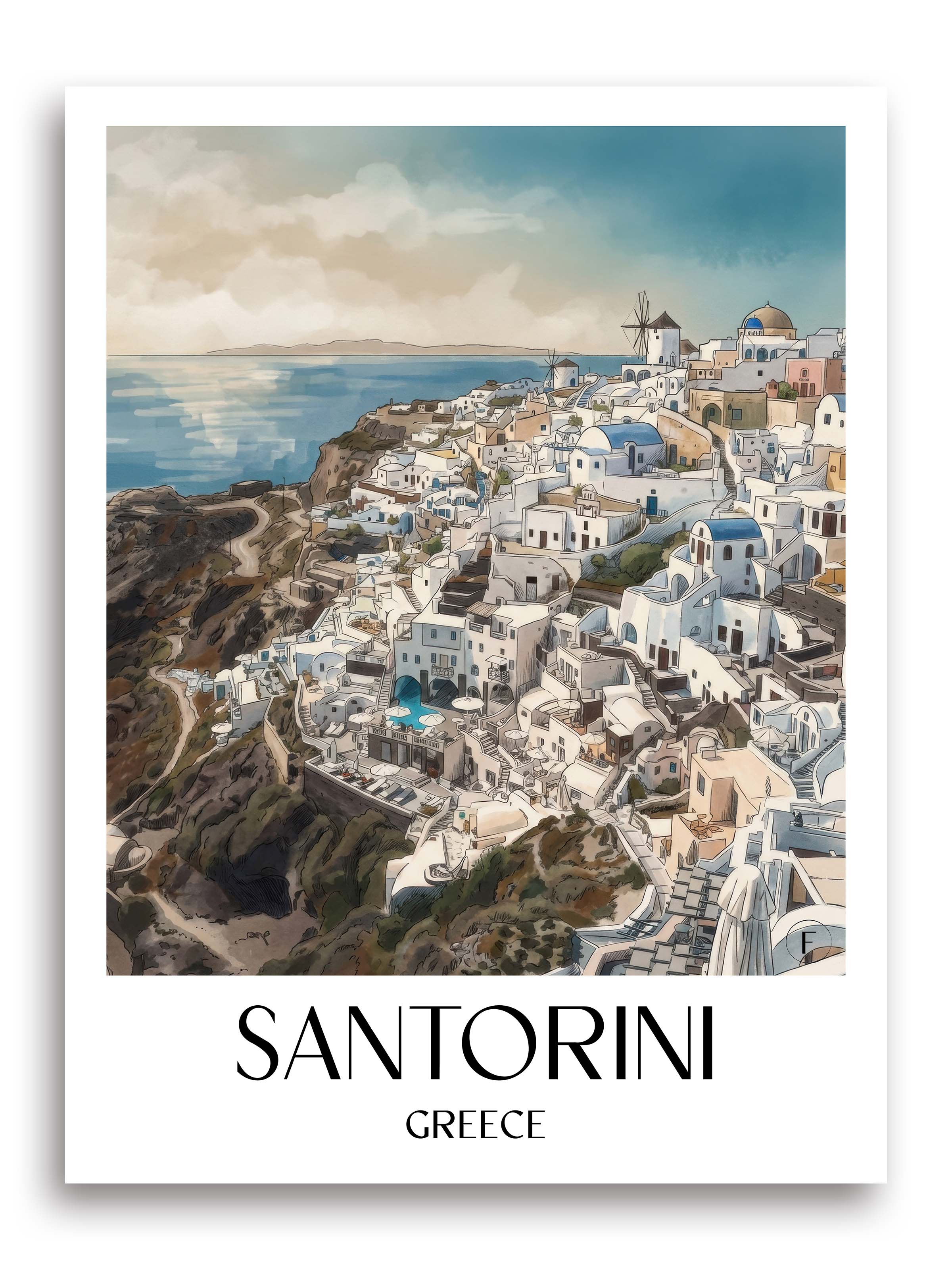 Santorin Poster - Griechenland Kunstdruck - Aquarell von A4 bis A1 - favplace