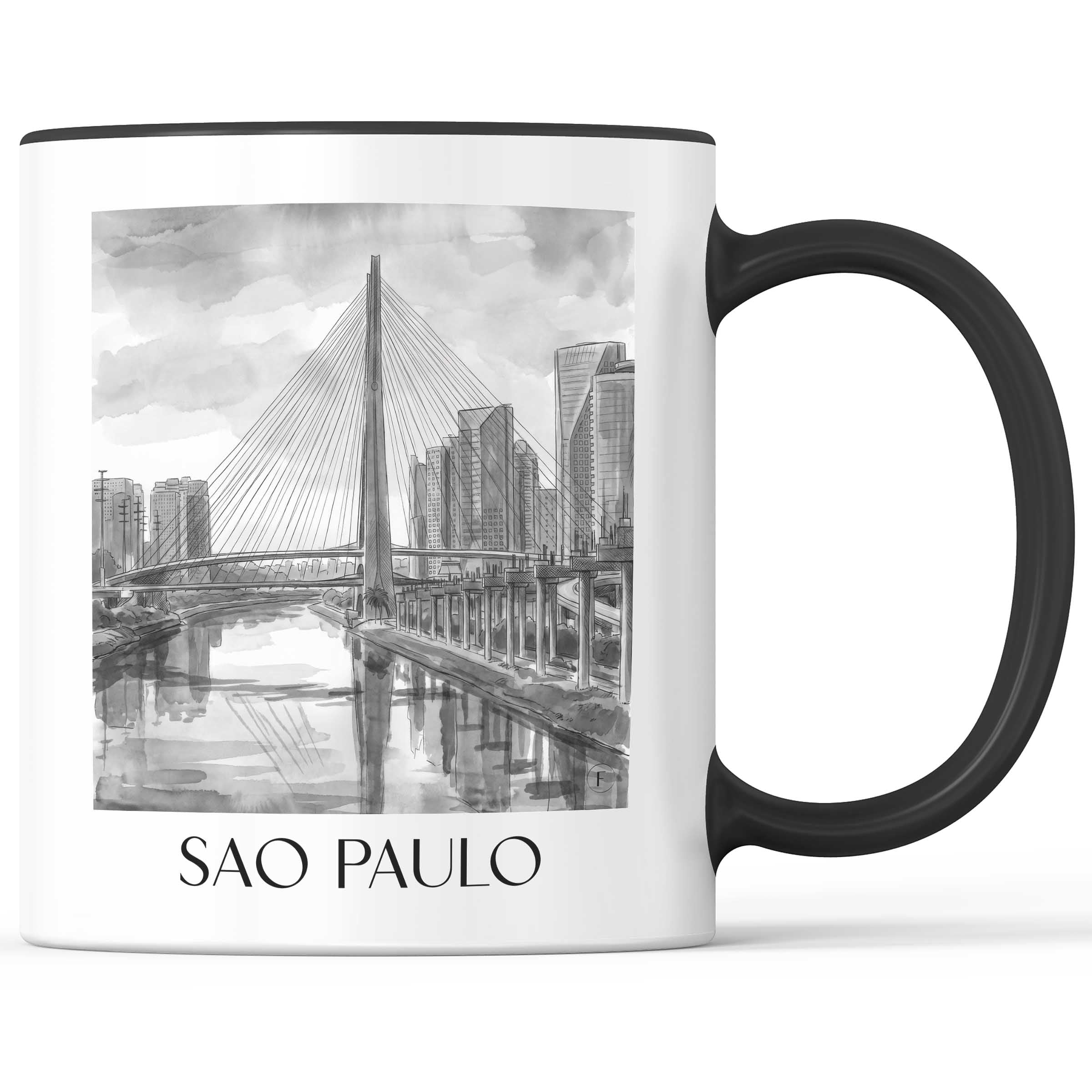 Sao Paulo - Brasilien Becher - Kaffeetasse im Aquarell Schwarz-Weiß Stil - favplace