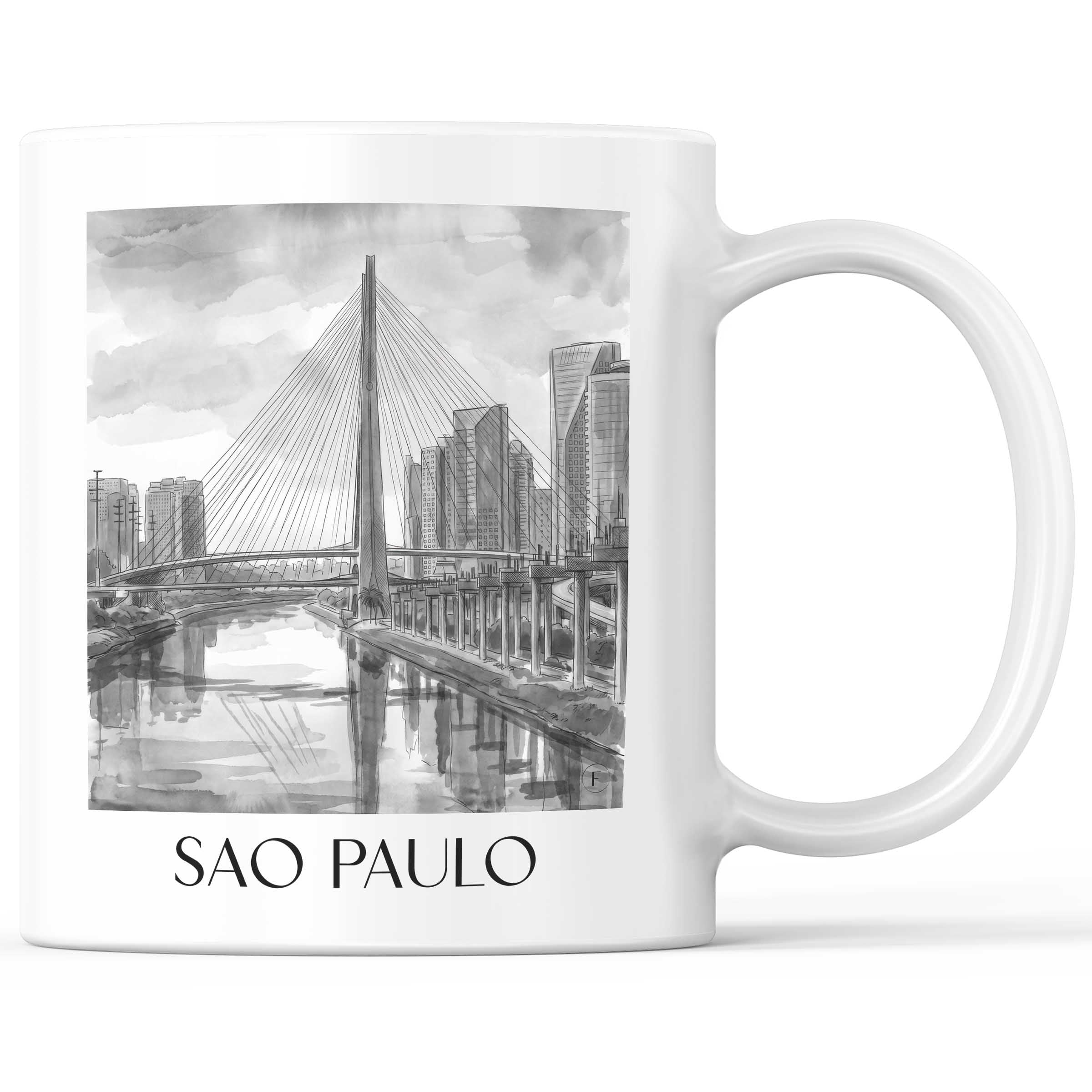 Sao Paulo - Brasilien Becher - Kaffeetasse im Aquarell Schwarz-Weiß Stil - favplace
