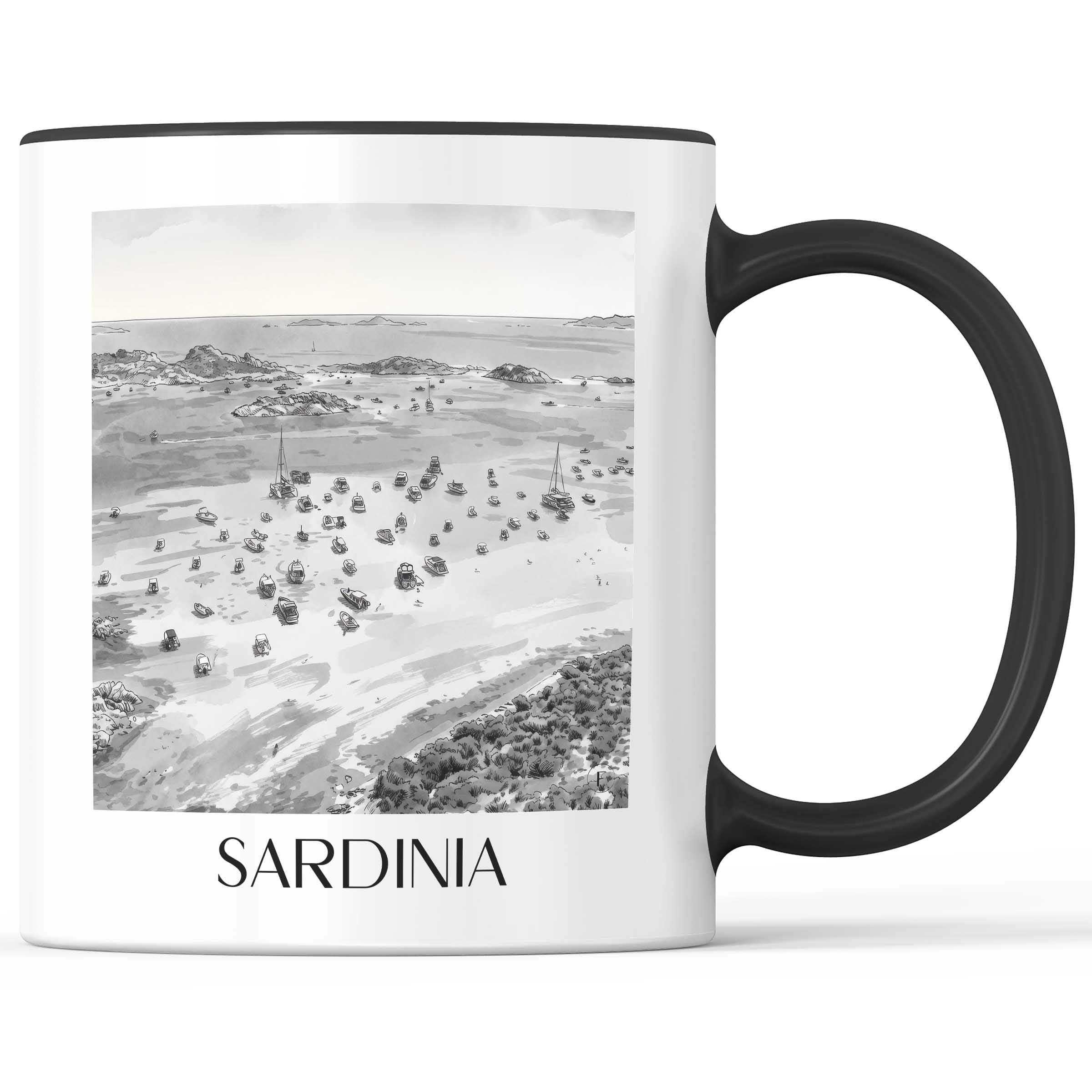 Sardinien - Italien Becher - Kaffeetasse im Aquarell Schwarz-Weiß Stil - favplace