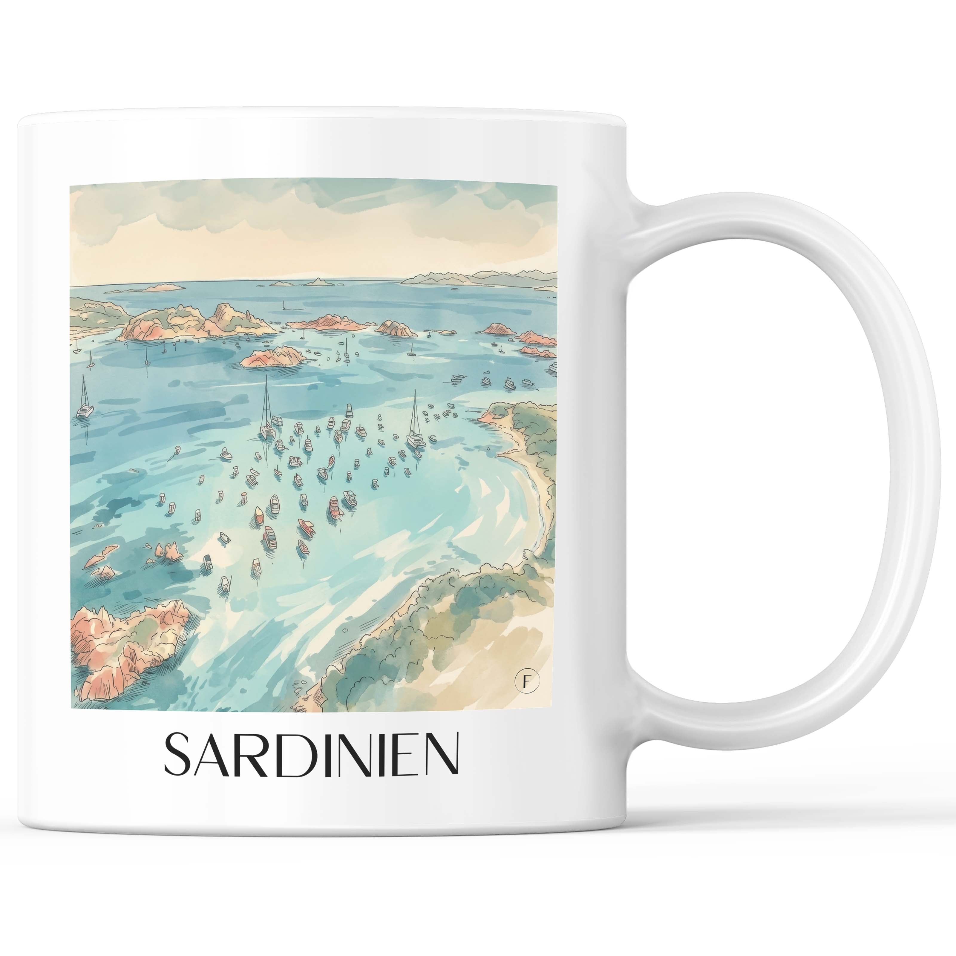 Sardinien - Italien Becher - Kaffeetasse im Aquarell Stil - favplace