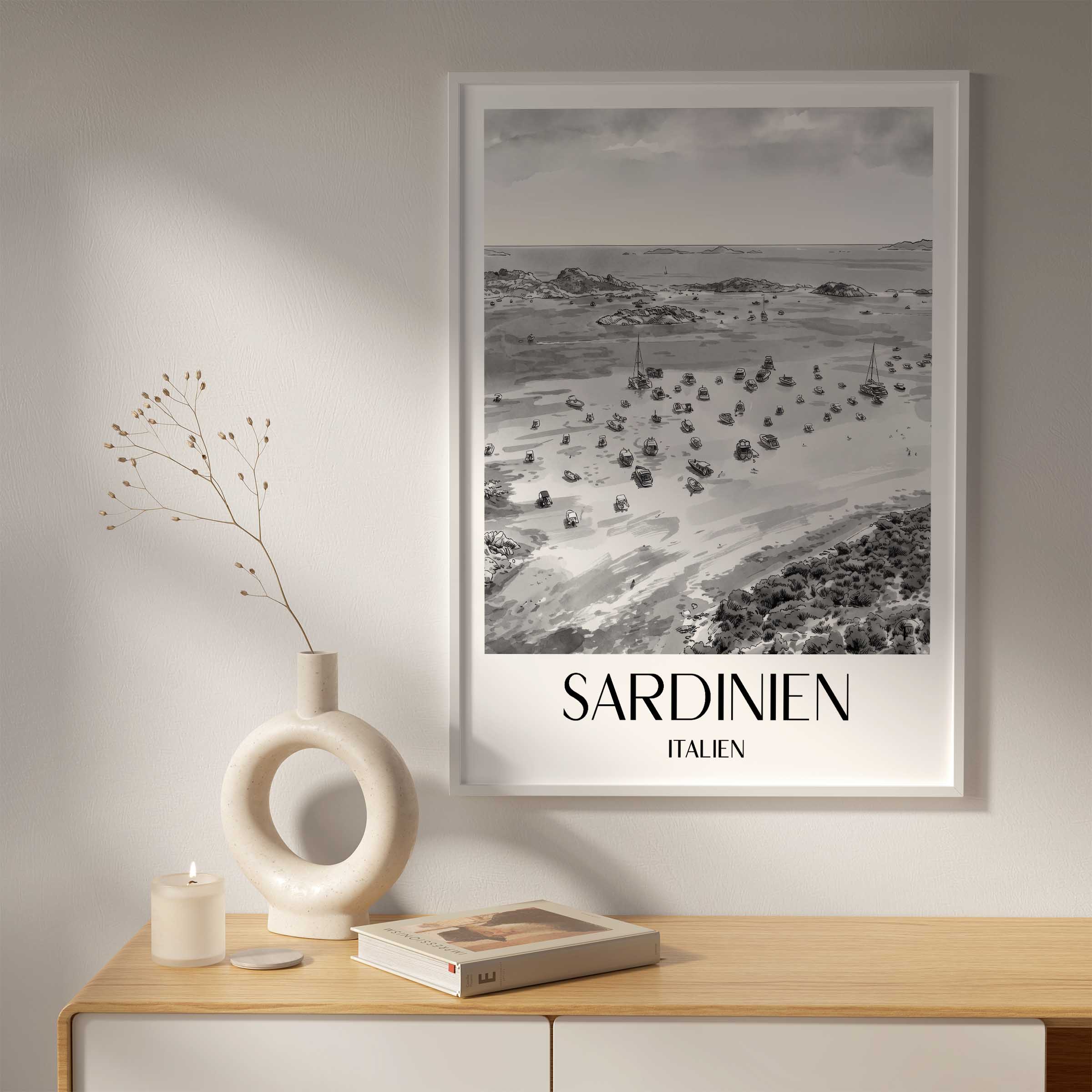 sardinien-italien-poster-aquarell-schwarz-weiss