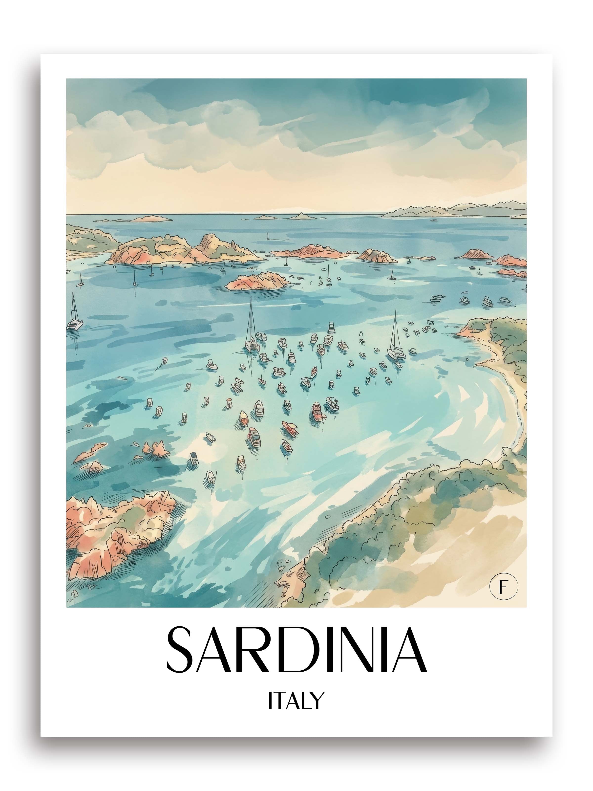 Sardinien Poster - Italien Kunstdruck - Aquarell von A4 bis A1 - favplace