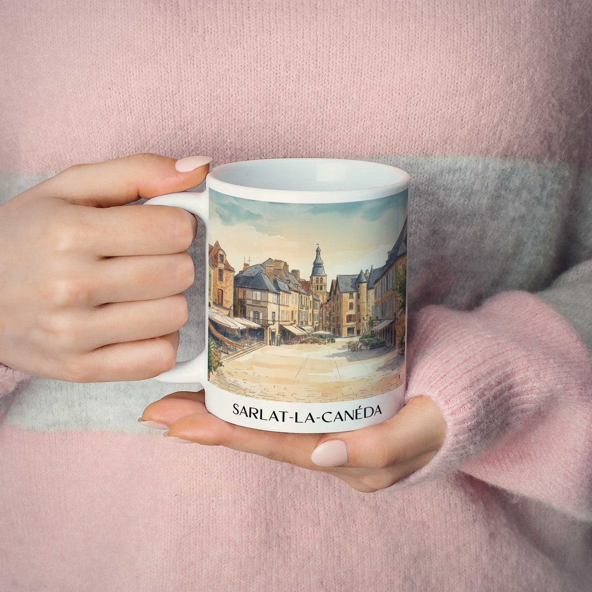 sarlat-la-canéda-périgord-noir-frankreich-kaffeebecher-aquarell