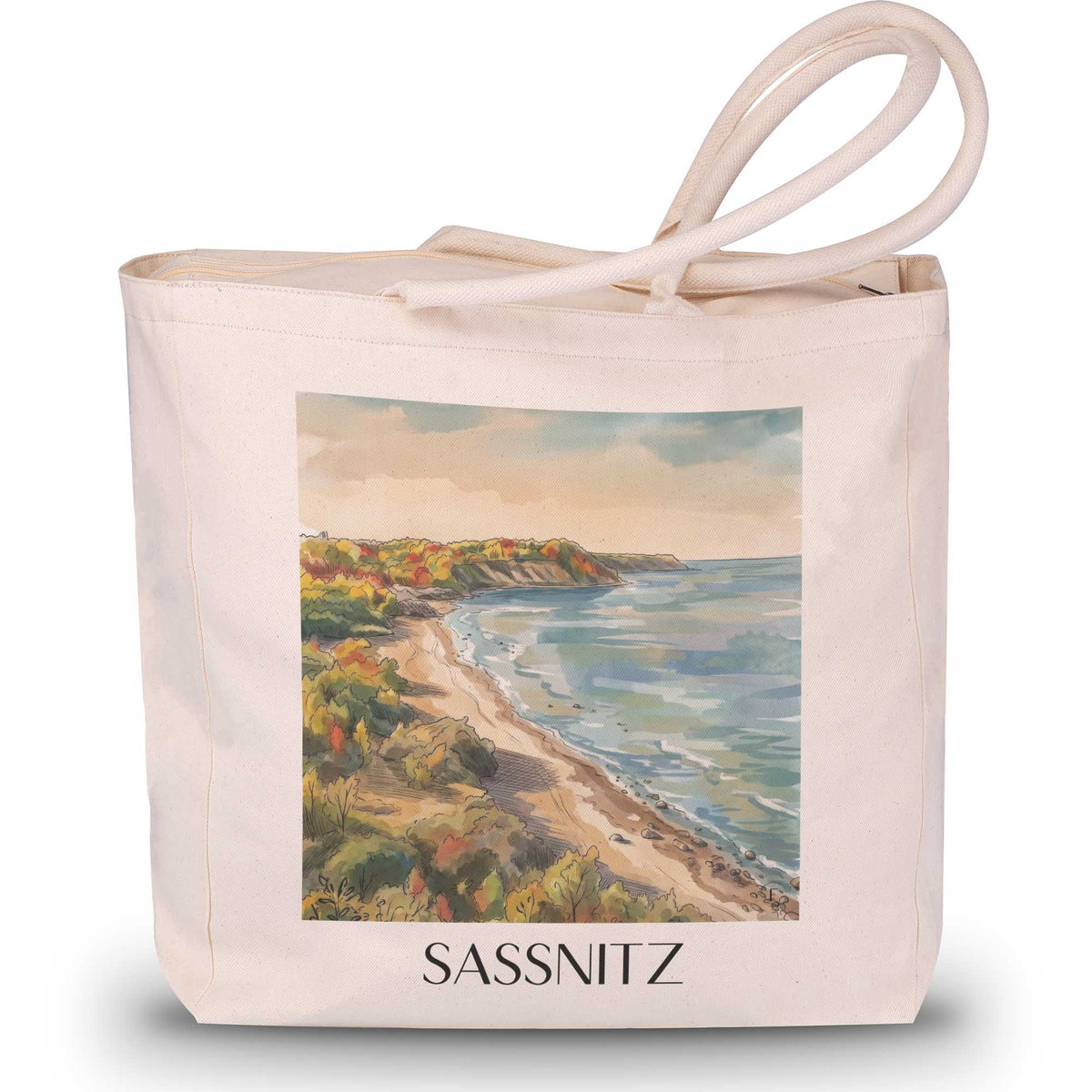 Sassnitz Shopping Tasche - Rügen - Deutschland Tote Bag - Einkaufstasche im Aquarell Stil - favplace