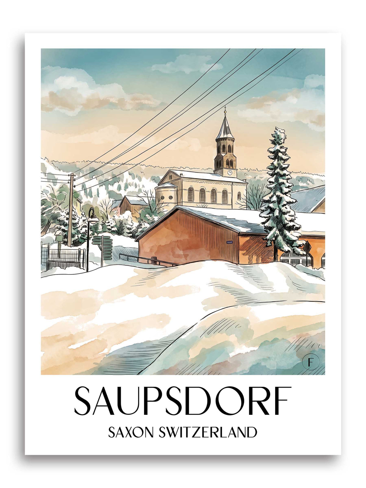Saupsdorf Poster - Sächsische Schweiz - Deutschland Kunstdruck - Aquarell von A4 bis A1 - favplace