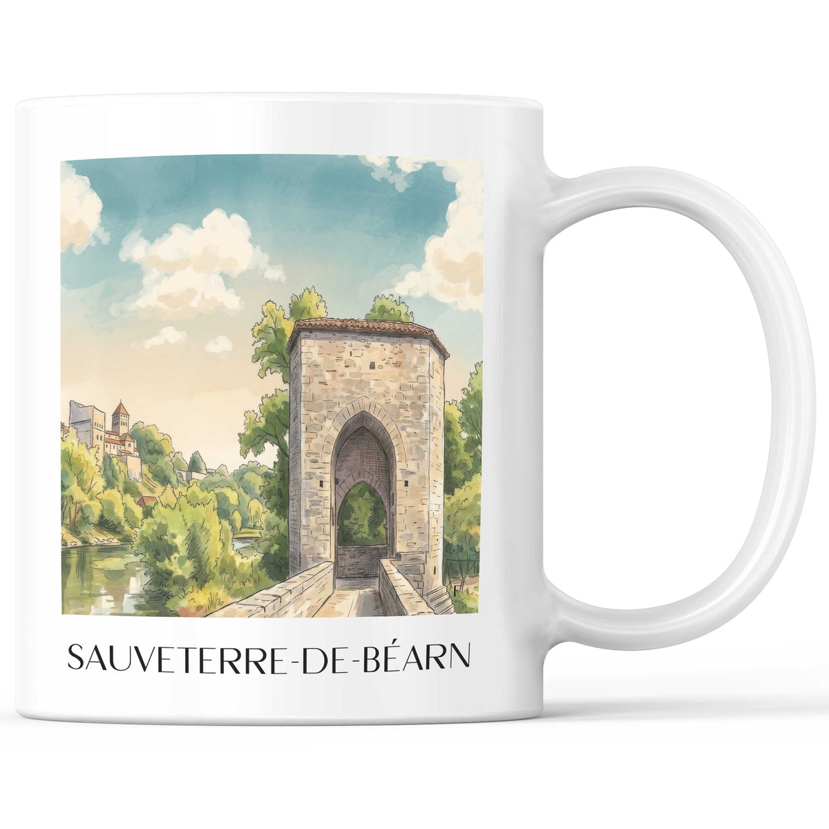 Sauveterre-de-Béarn Kaffeebecher - Béarn - Frankreich Becher - Kaffeetasse im Aquarell Stil - favplace