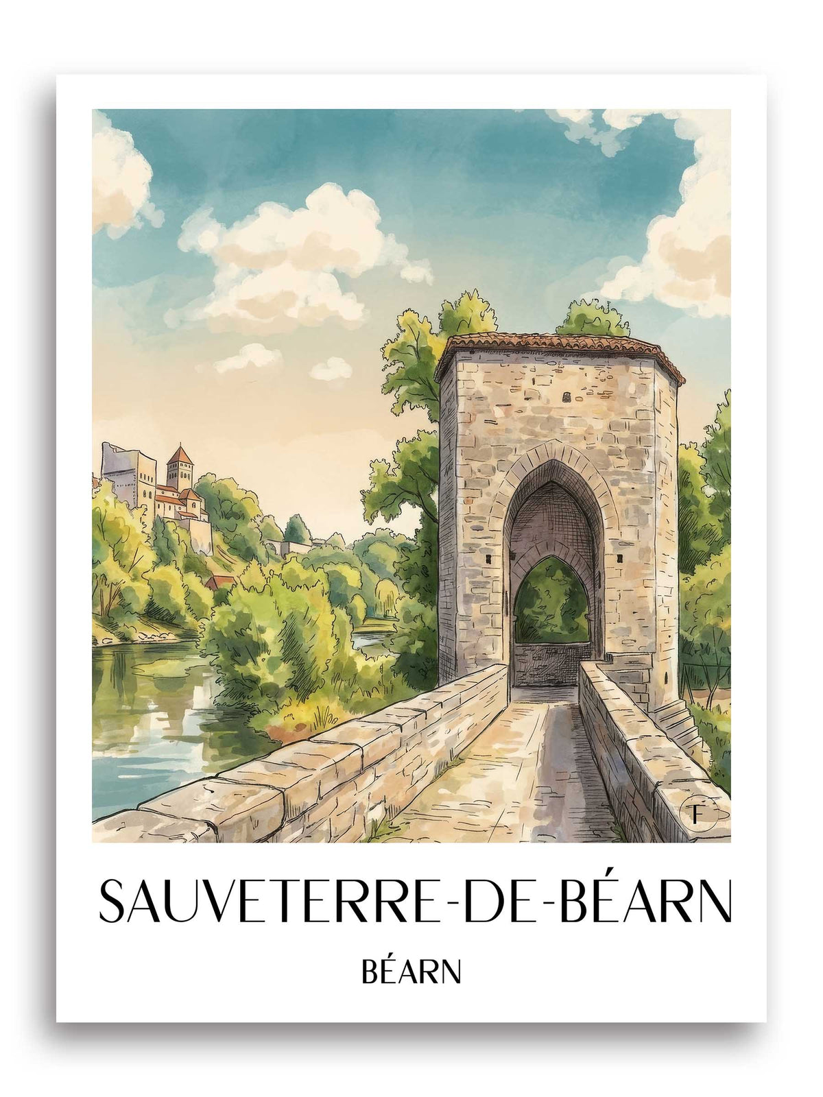 sauveterre-de-béarn-béarn-frankreich-poster-aquarell