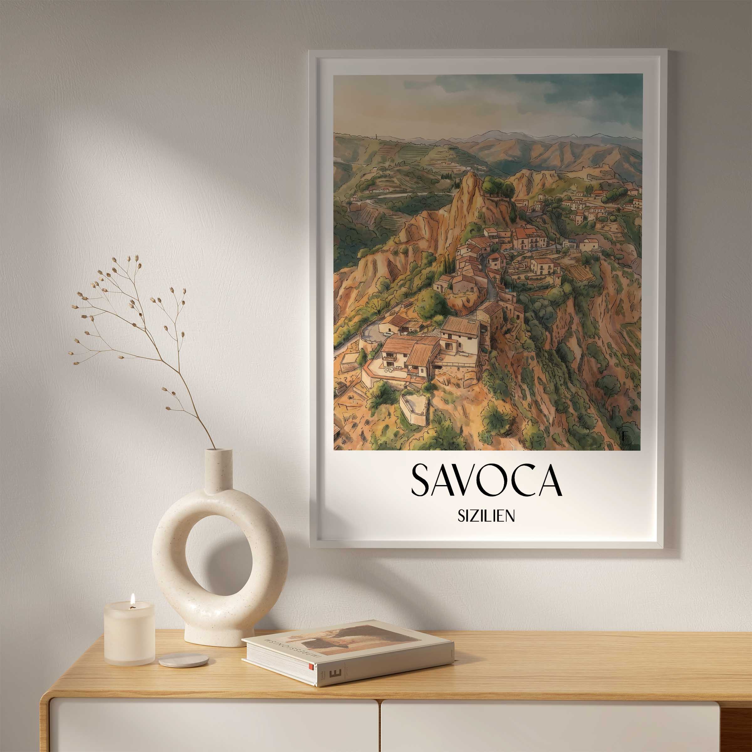 savoca-sizilien-italien-poster-aquarell