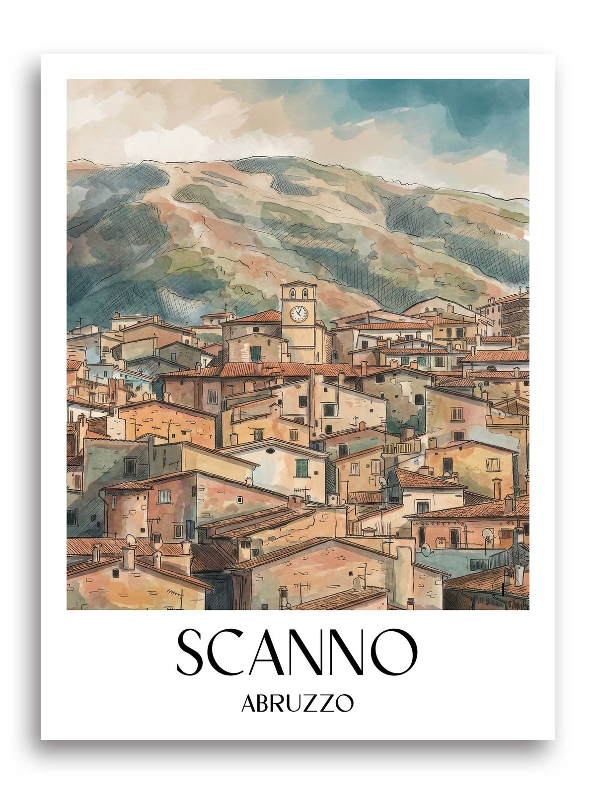 Scanno Poster - Abruzzen - Italien Kunstdruck - Aquarell von A4 bis A1 - favplace