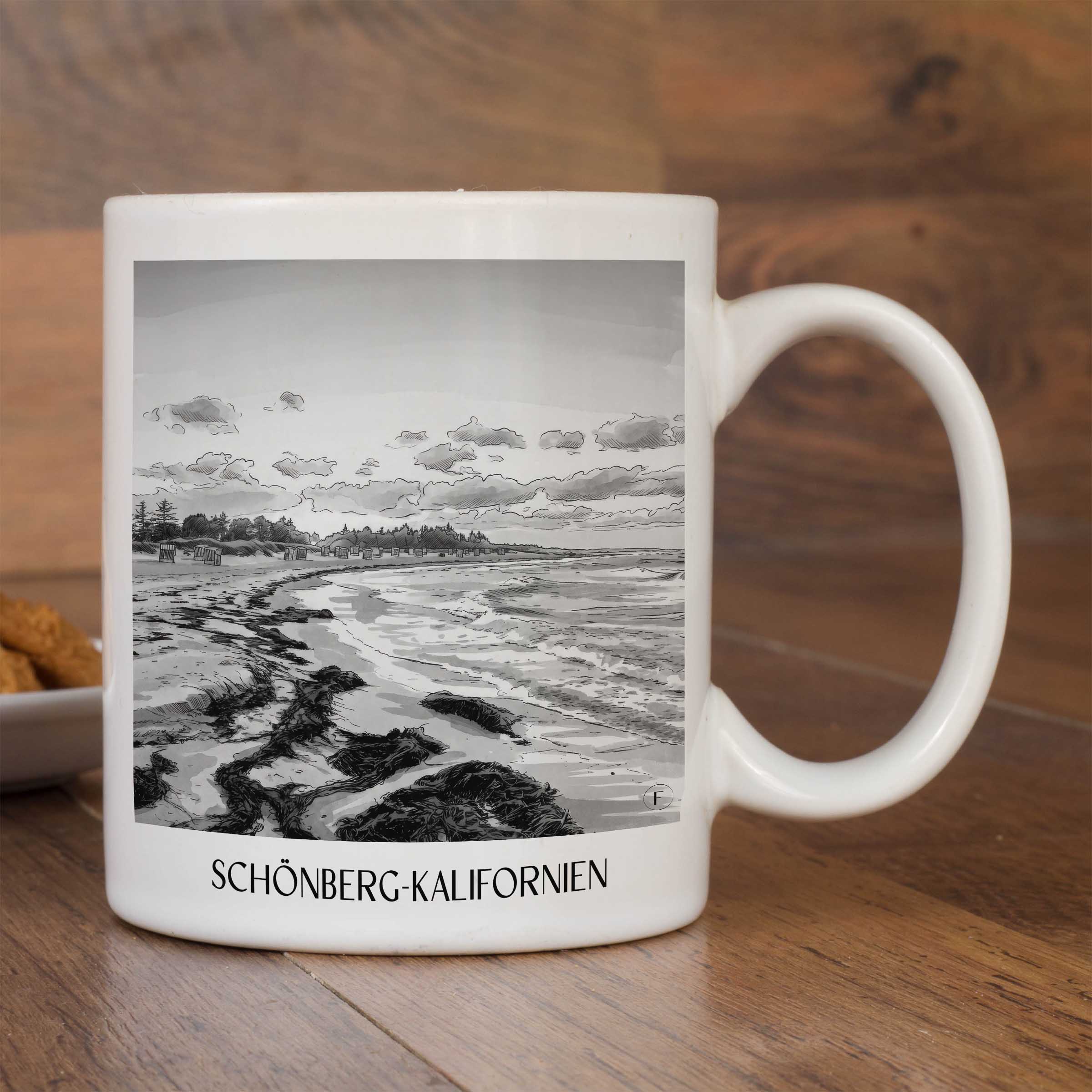 schönberg-kalifornien-schleswig-holstein-deutschland-kaffeebecher-aquarell-schwarz-weiss