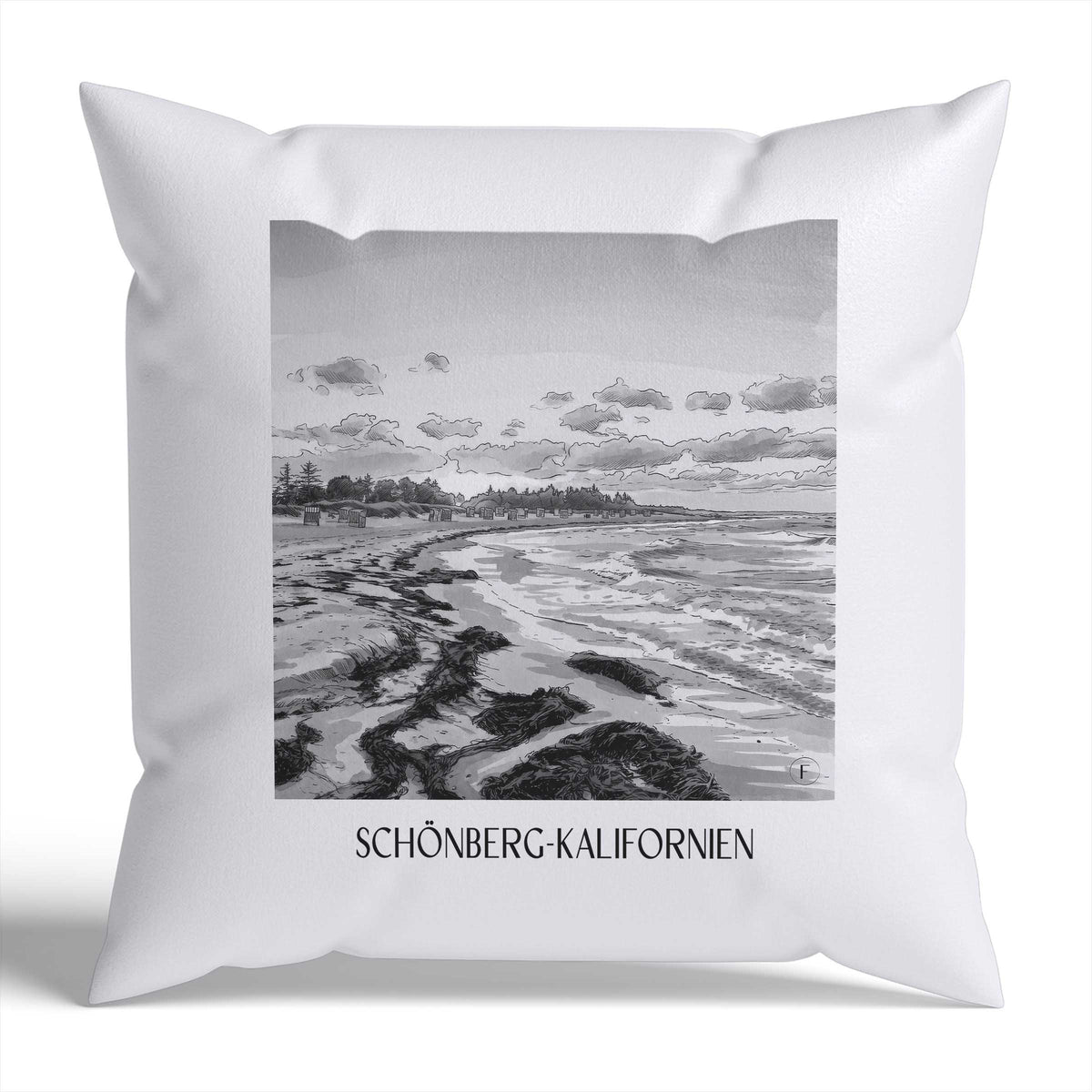 schönberg-kalifornien-schleswig-holstein-deutschland-kissenbezug-aquarell-schwarz-weiss