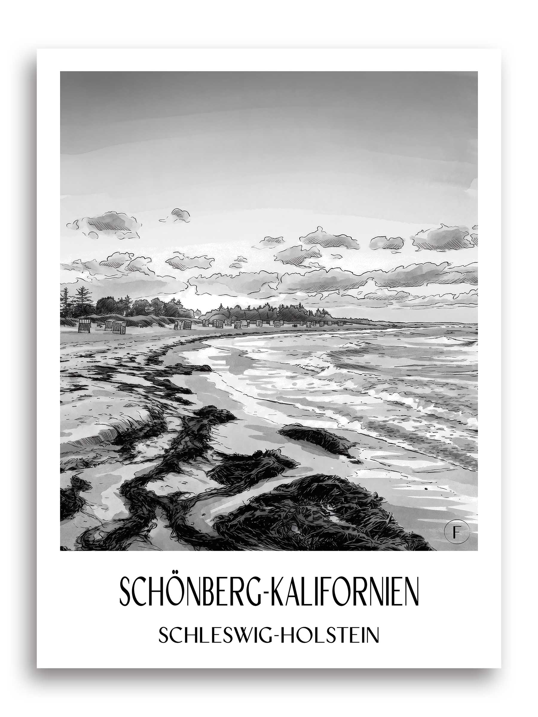 schönberg-kalifornien-schleswig-holstein-deutschland-poster-aquarell-schwarz-weiss