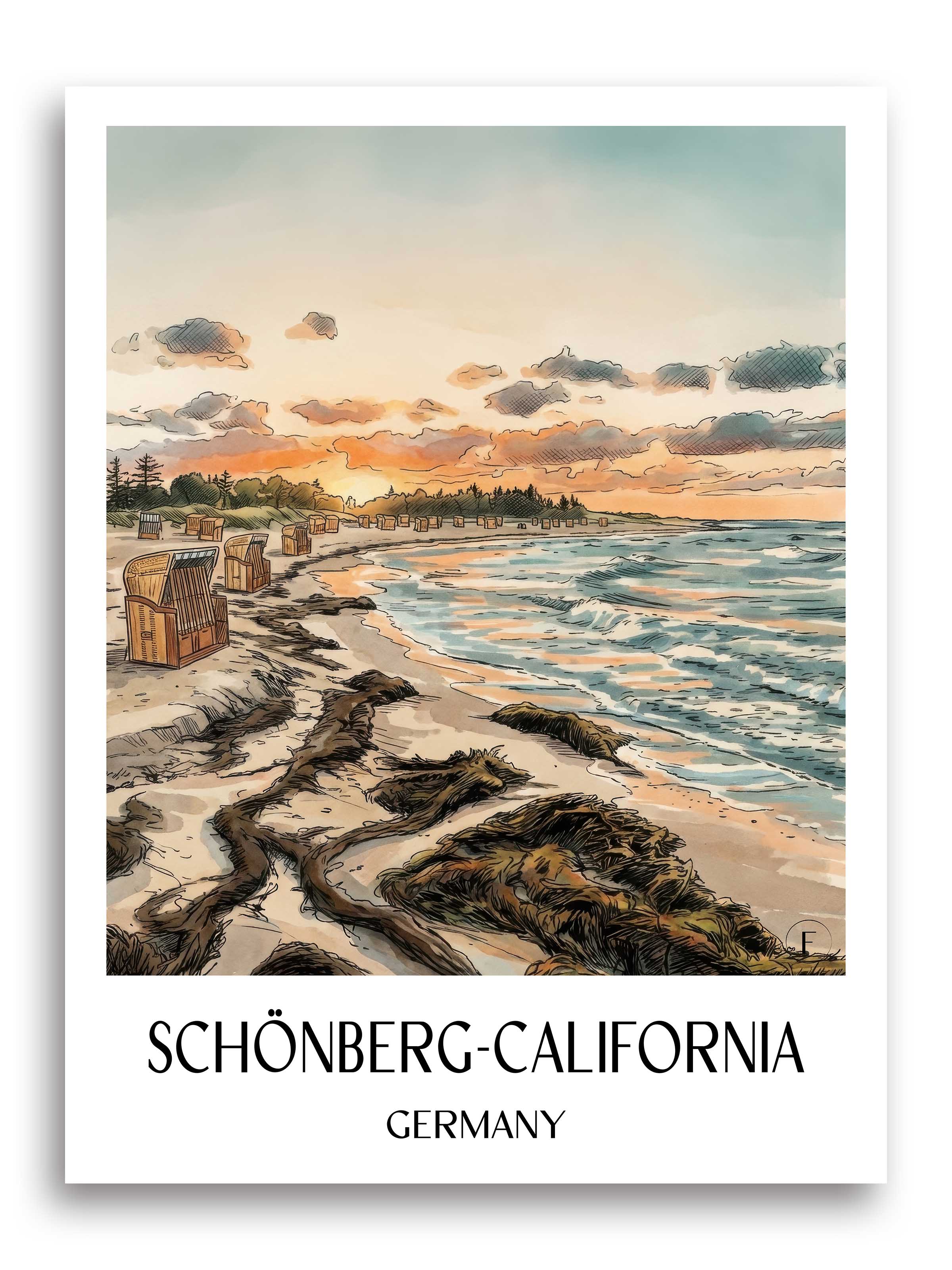 Schönberg-Kalifornien Poster - Schleswig-Holstein - Deutschland Kunstdruck - Aquarell von A4 bis A1 - favplace
