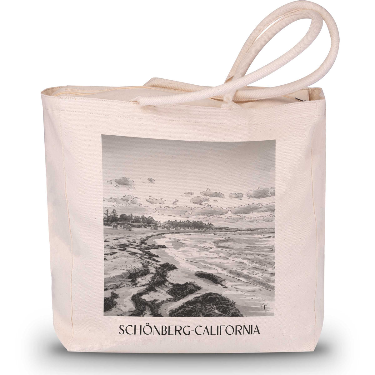 Schönberg-Kalifornien Shopping Tasche - Schleswig-Holstein - Deutschland Tote Bag - Einkaufstasche im Aquarell Schwarz-Weiß Stil - favplace
