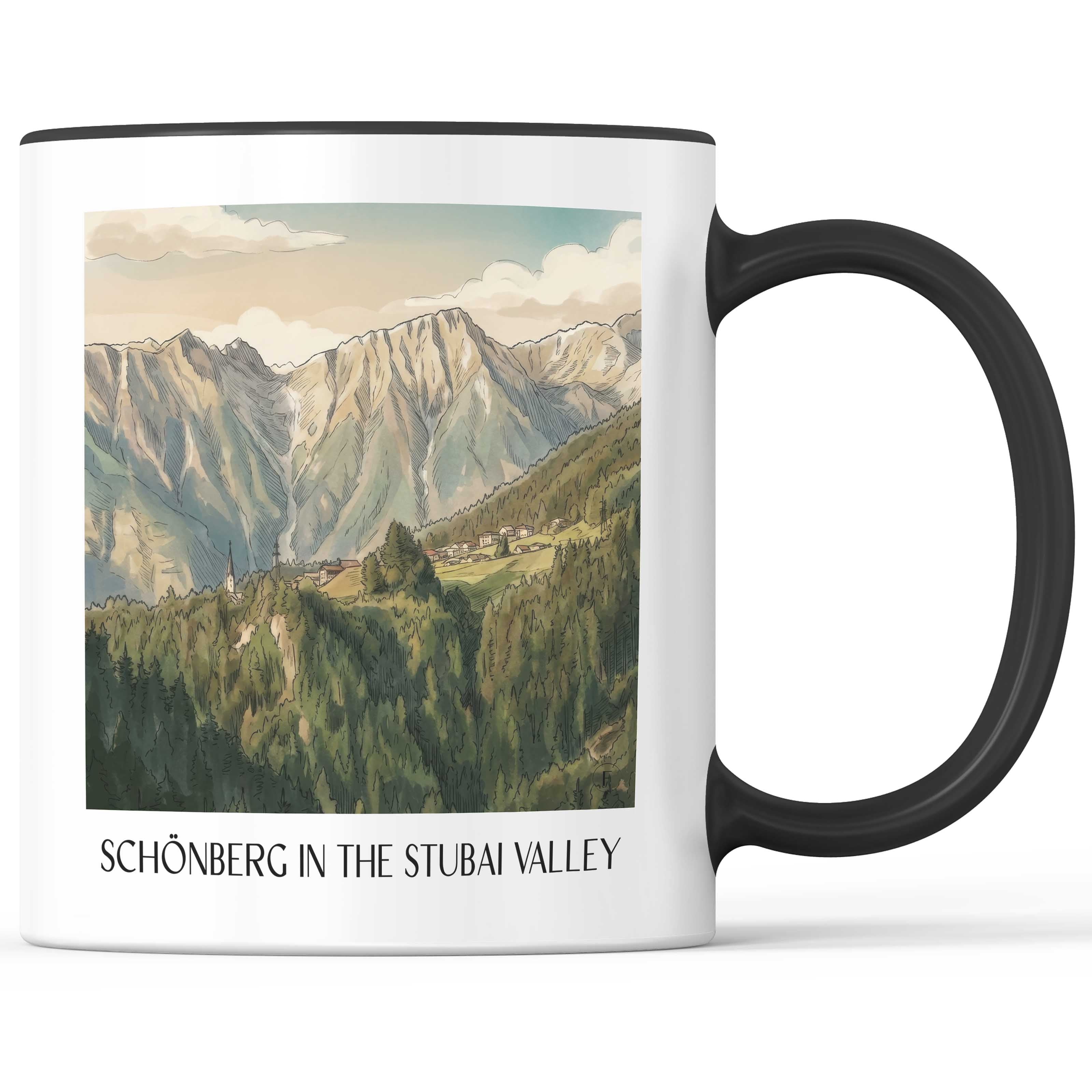 Schönberg im Stubaital Kaffeebecher - Österreich - Österreich Becher - Kaffeetasse im Aquarell Stil - favplace