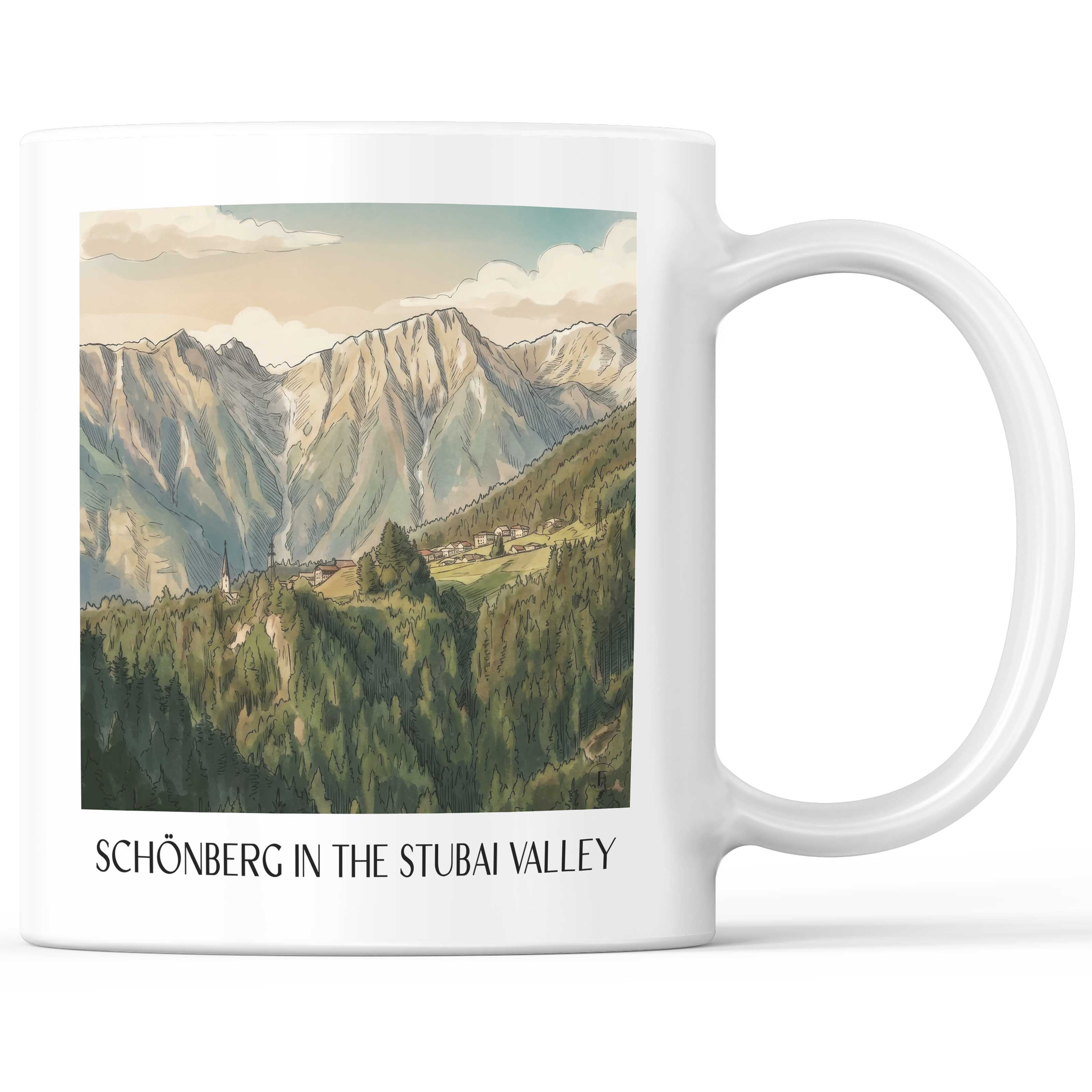 Schönberg im Stubaital Kaffeebecher - Österreich - Österreich Becher - Kaffeetasse im Aquarell Stil - favplace