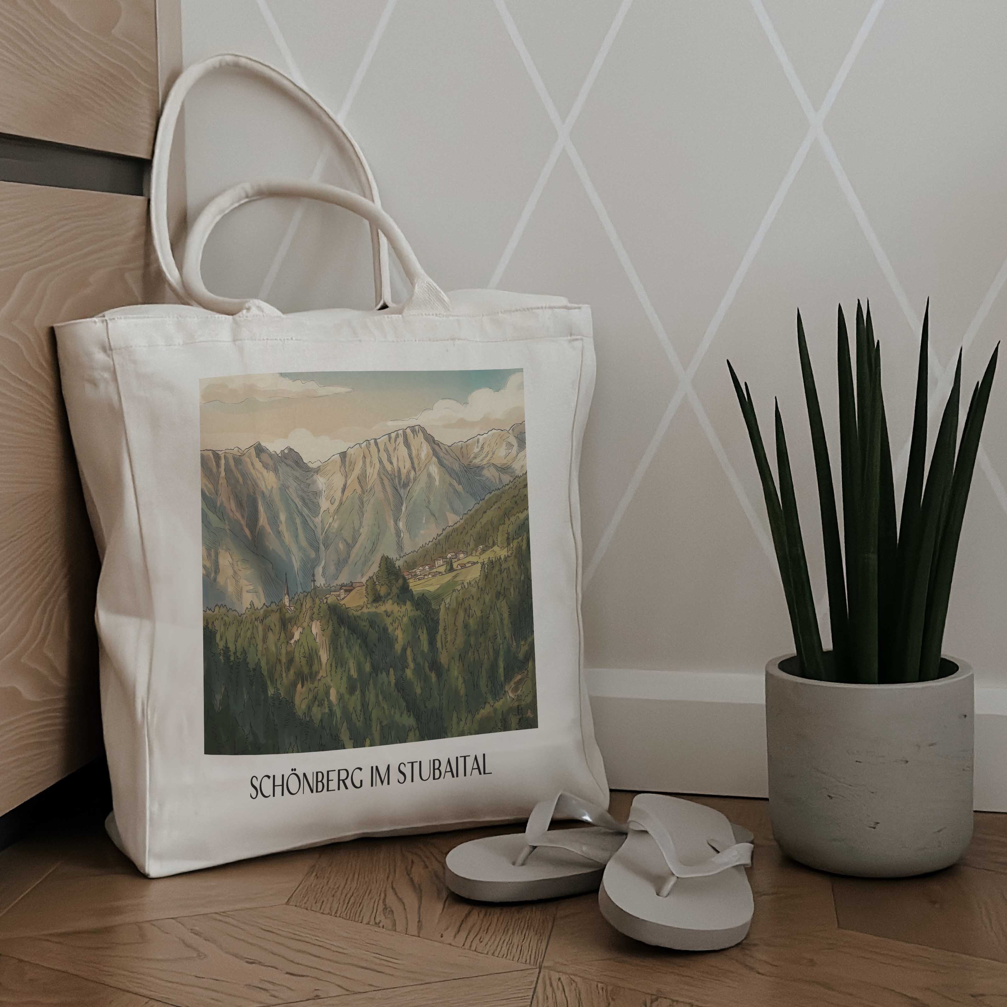 schönberg-im-stubaital-österreich-österreich-einkaufstasche-aquarell