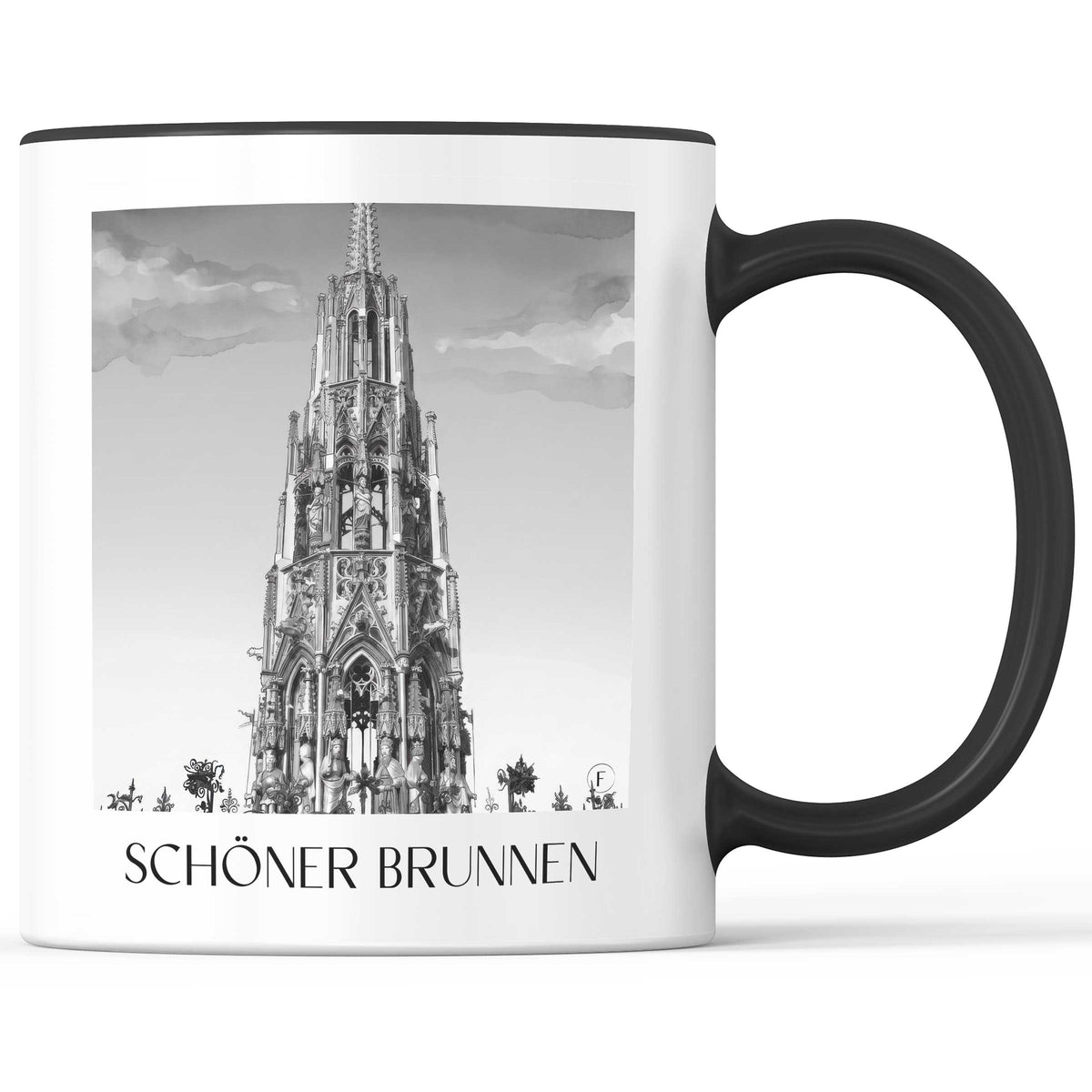 Schöner Brunnen Kaffeebecher - Nürnberg - Deutschland Becher - Kaffeetasse im Aquarell Schwarz-Weiß Stil - favplace