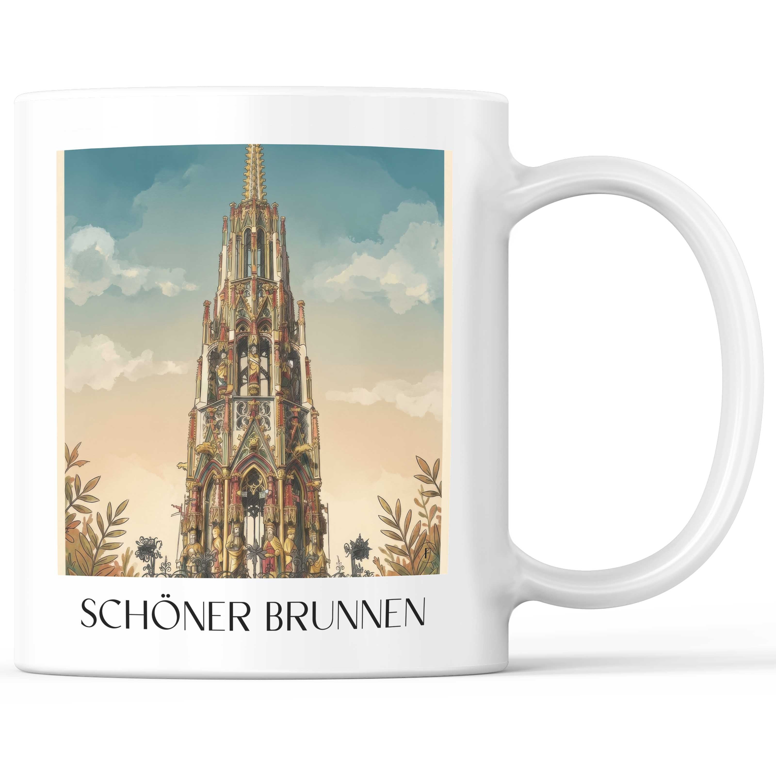 Schöner Brunnen Kaffeebecher - Nürnberg - Deutschland Becher - Kaffeetasse im Aquarell Stil - favplace