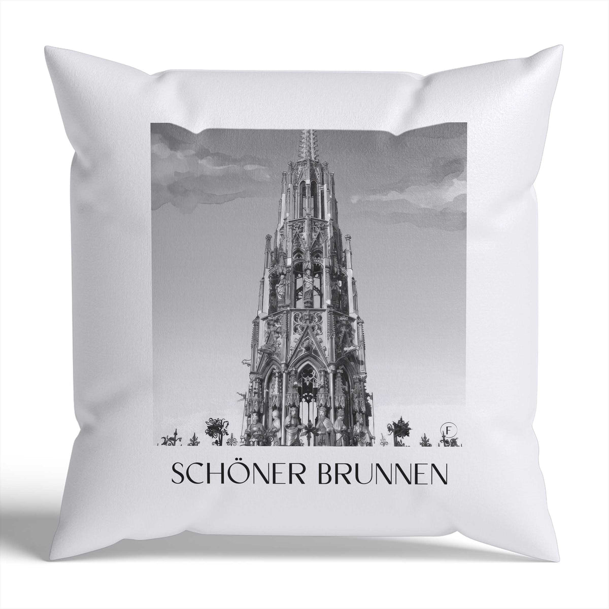 schöner-brunnen-nürnberg-deutschland-kissenbezug-aquarell-schwarz-weiss