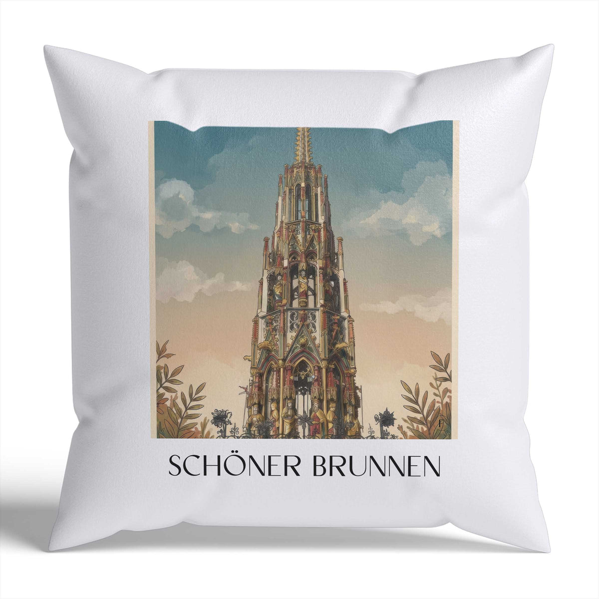 schöner-brunnen-nürnberg-deutschland-kissenbezug-aquarell
