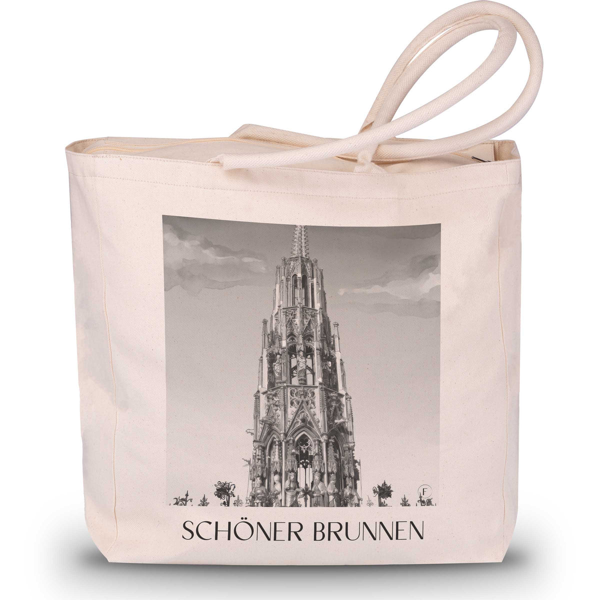 Schöner Brunnen Shopping Tasche - Nürnberg - Deutschland Tote Bag - Einkaufstasche im Aquarell Schwarz-Weiß Stil - favplace