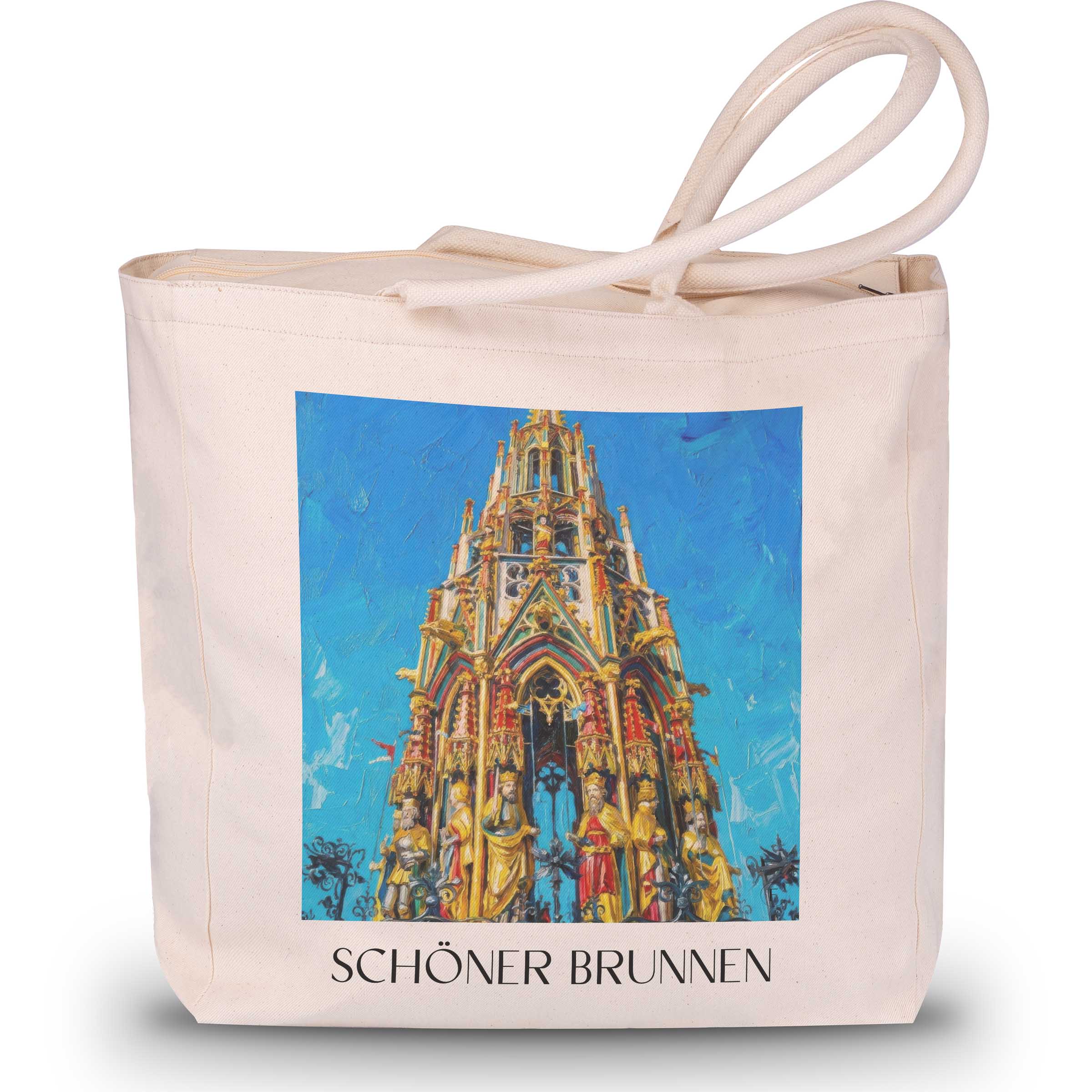 schöner-brunnen-nürnberg-deutschland-einkaufstasche-oil-painting-oelgemaelde