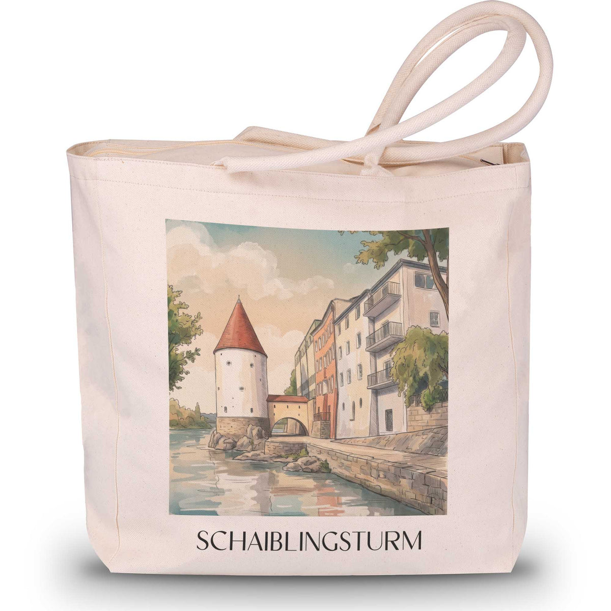 schaiblingsturm-passau-deutschland-einkaufstasche-aquarell