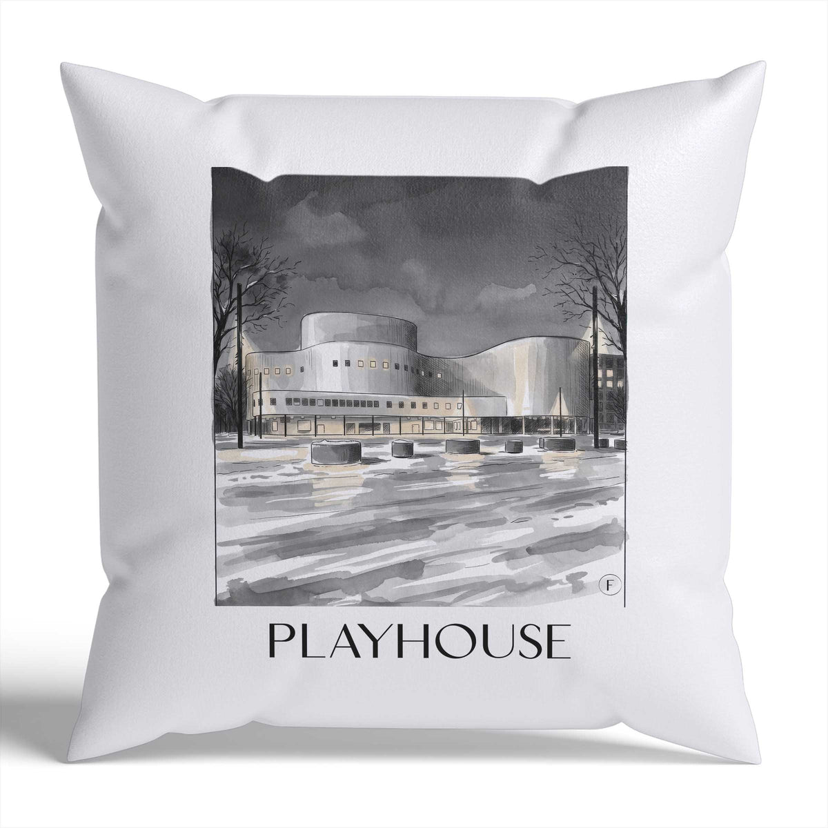 Schauspielhaus Kissenhülle - Zierkissen Bezug - Düsseldorf - Deutschland Kissen bzw. Kissenbezug im Aquarell Schwarz-Weiß Stil - favplace