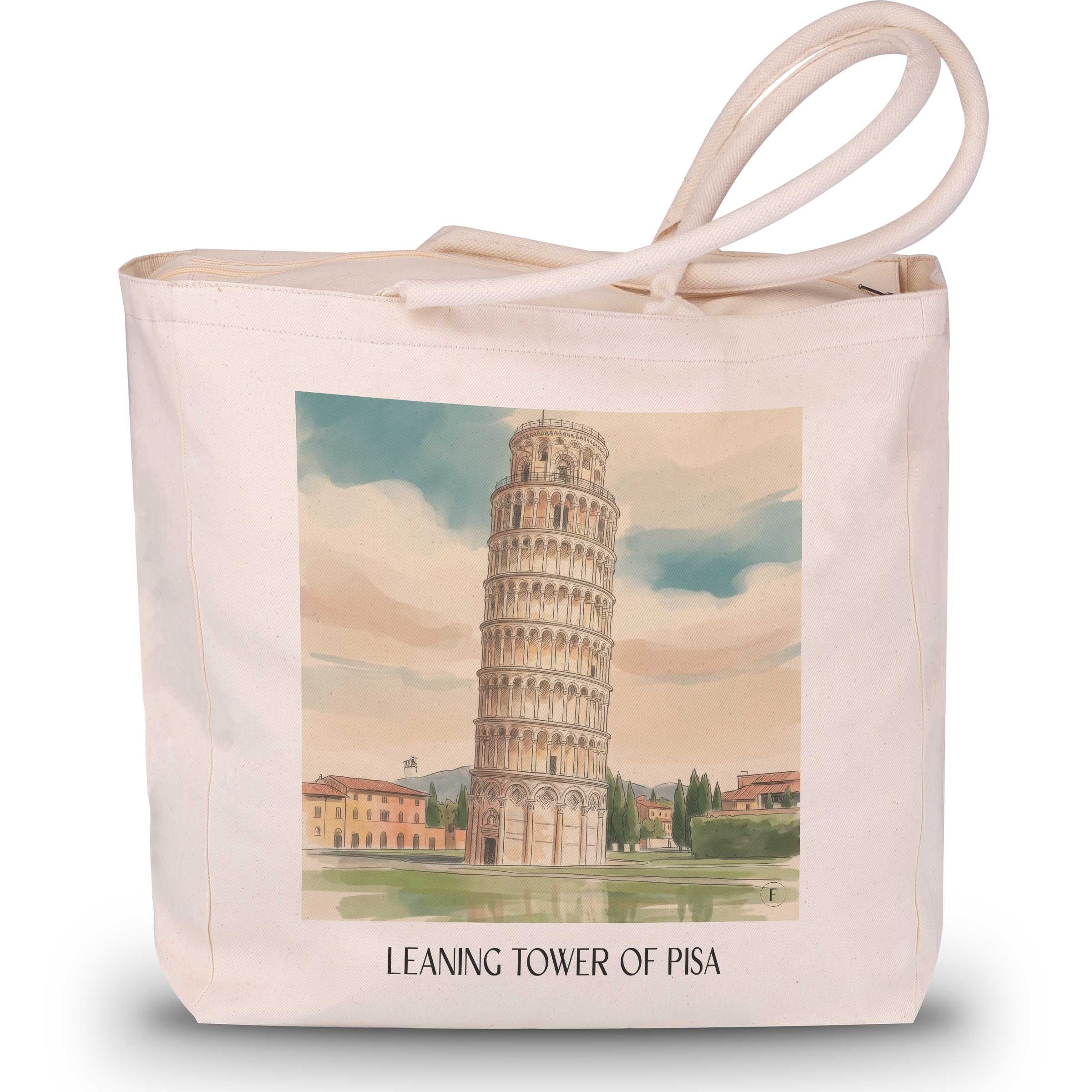 Schiefer Turm von Pisa Shopping Tasche - Toskana - Italien Tote Bag - Einkaufstasche im Aquarell Stil - favplace