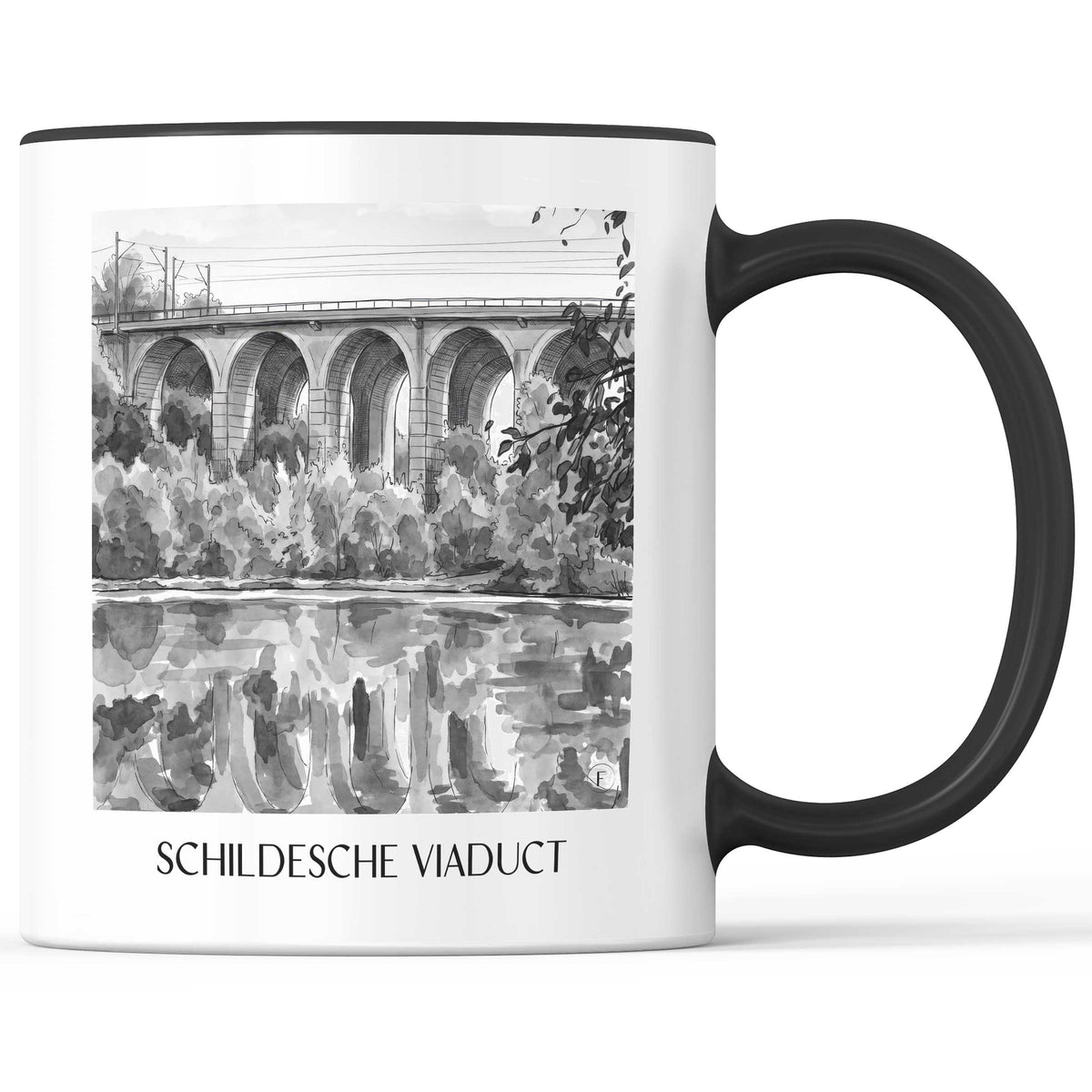 Schildescher Viadukt Kaffeebecher - Bielefeld - Deutschland Becher - Kaffeetasse im Aquarell Schwarz-Weiß Stil - favplace