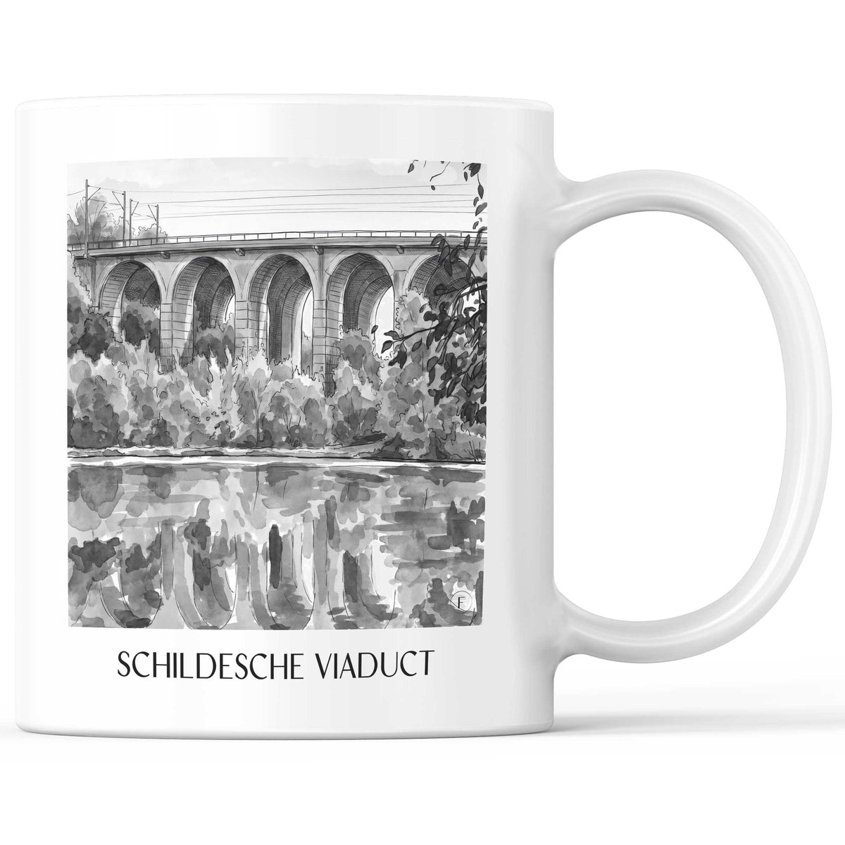 Schildescher Viadukt Kaffeebecher - Bielefeld - Deutschland Becher - Kaffeetasse im Aquarell Schwarz-Weiß Stil - favplace