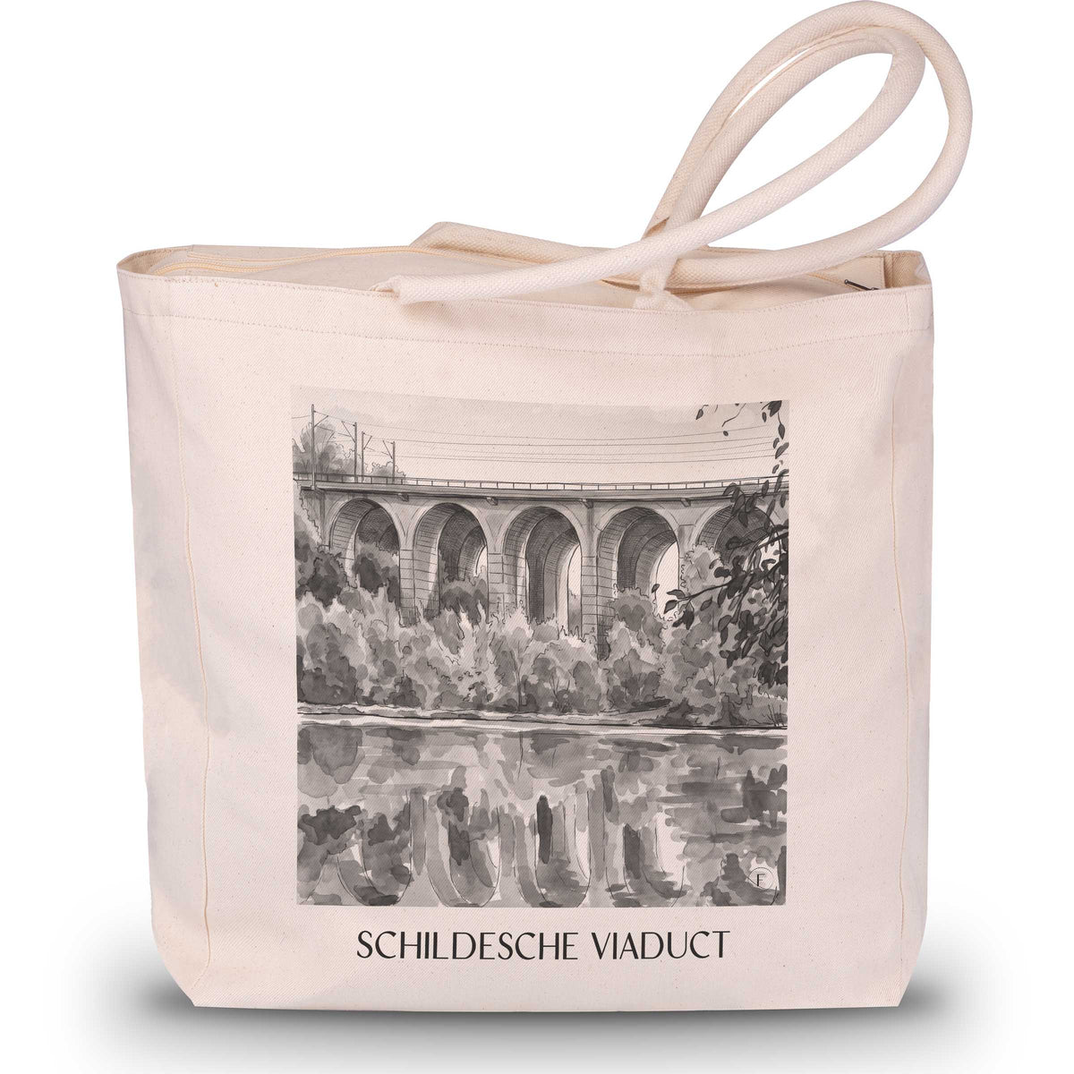 Schildescher Viadukt Shopping Tasche - Bielefeld - Deutschland Tote Bag - Einkaufstasche im Aquarell Schwarz-Weiß Stil - favplace