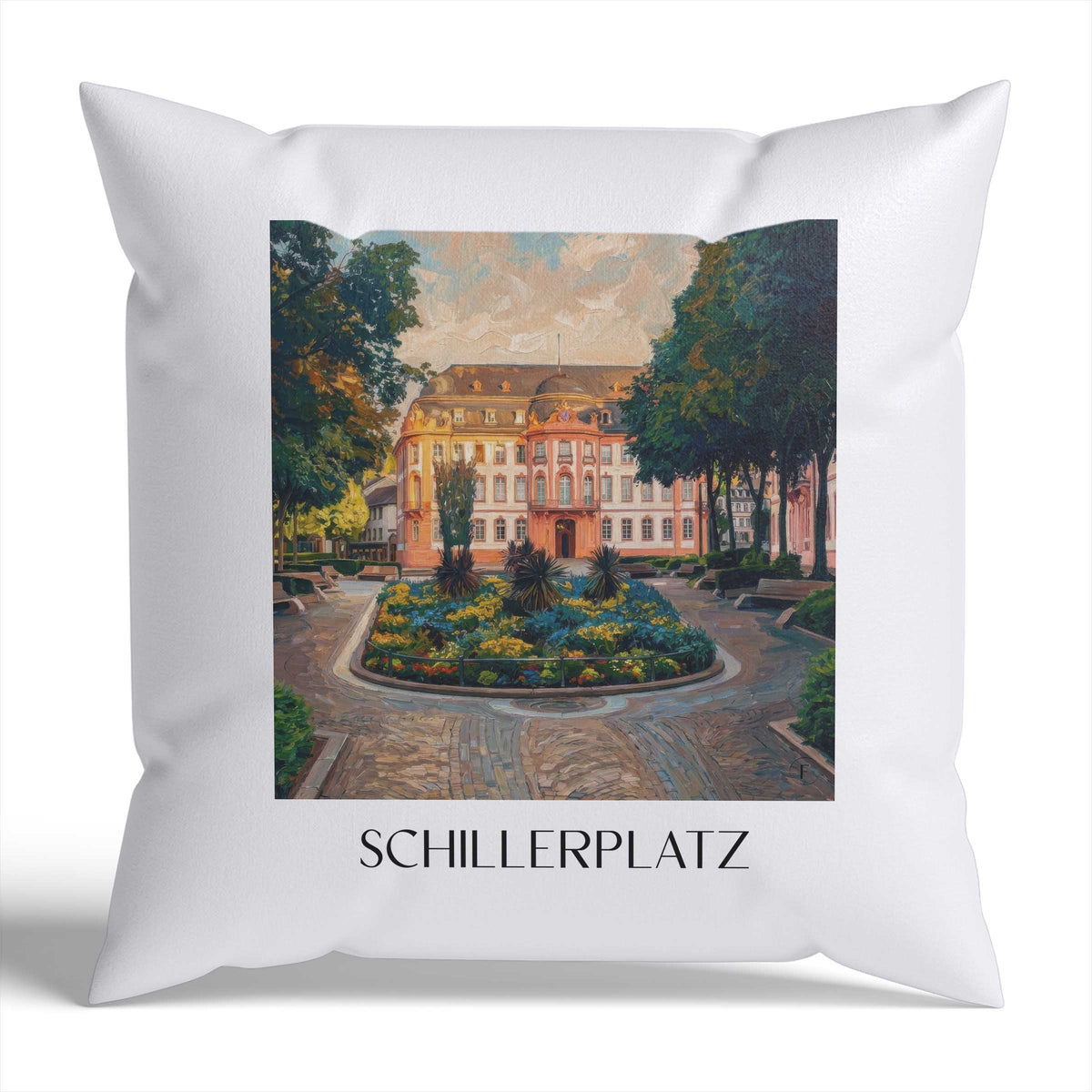 Schillerplatz Kissenhülle - Zierkissen Bezug - Mainz - Deutschland Kissen bzw. Kissenbezug im Ölgemälde Stil - favplace