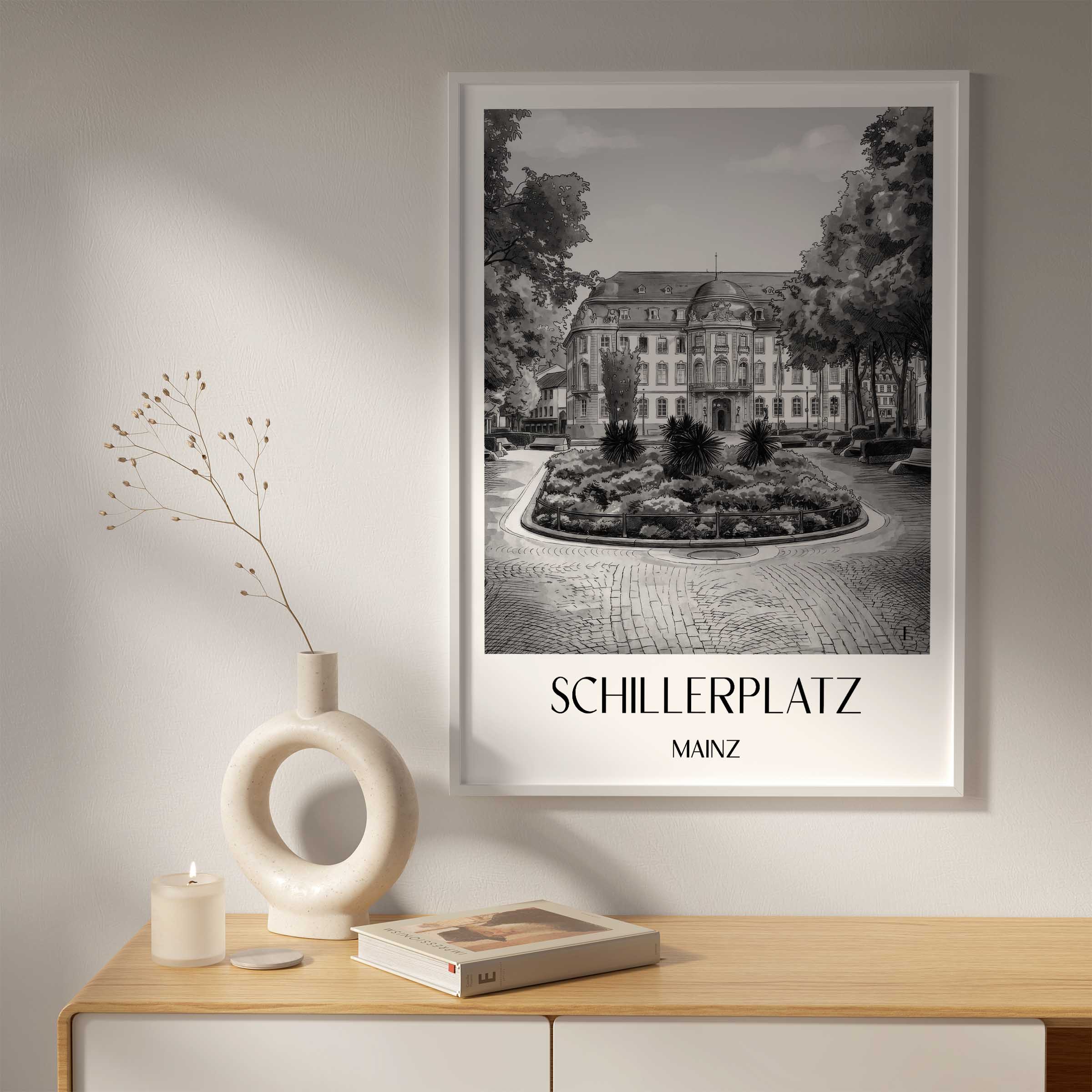 schillerplatz-mainz-deutschland-poster-aquarell-schwarz-weiss