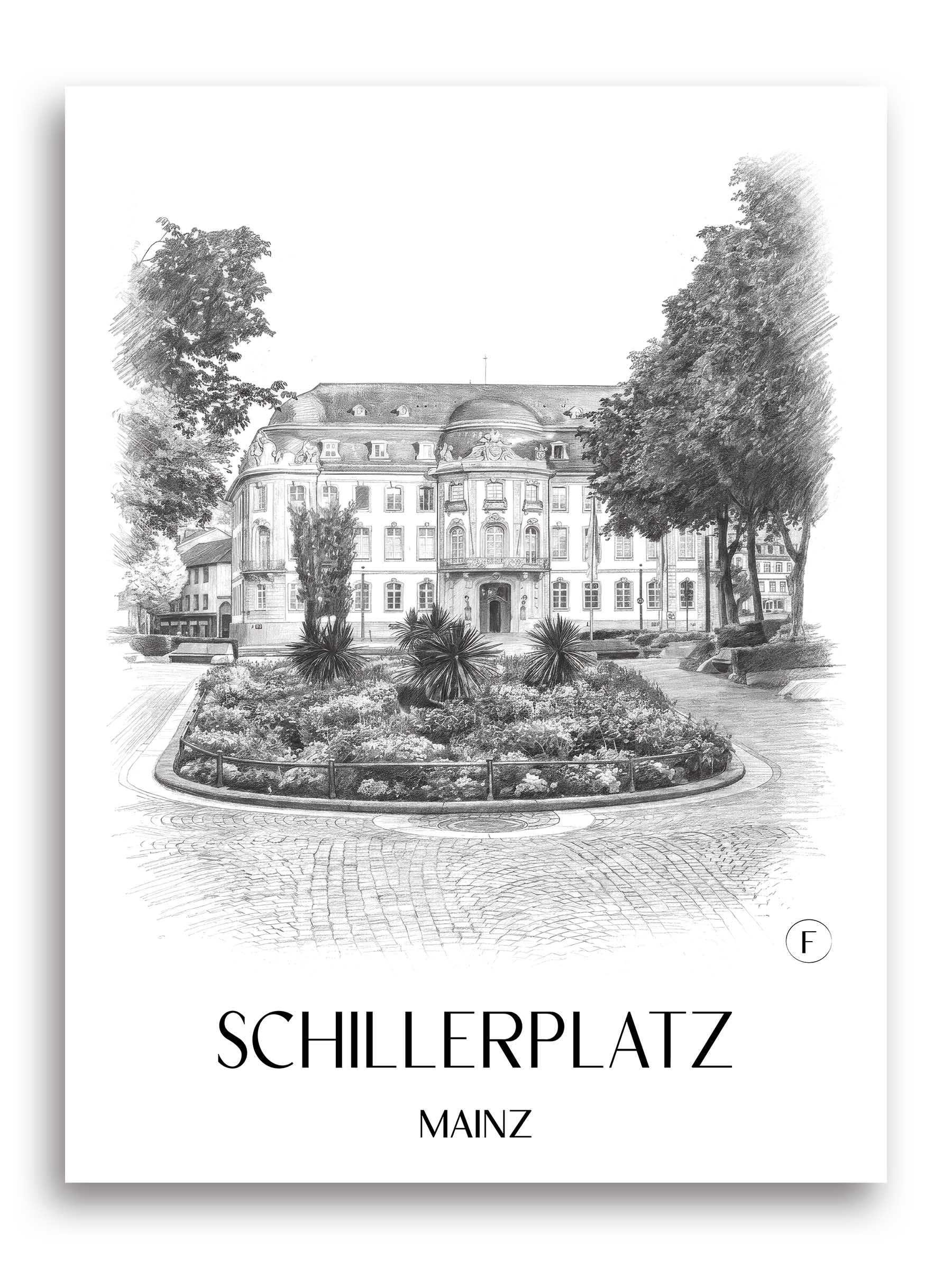 Schillerplatz Poster - Mainz - Deutschland Kunstdruck - Zeichnung von A4 bis A1