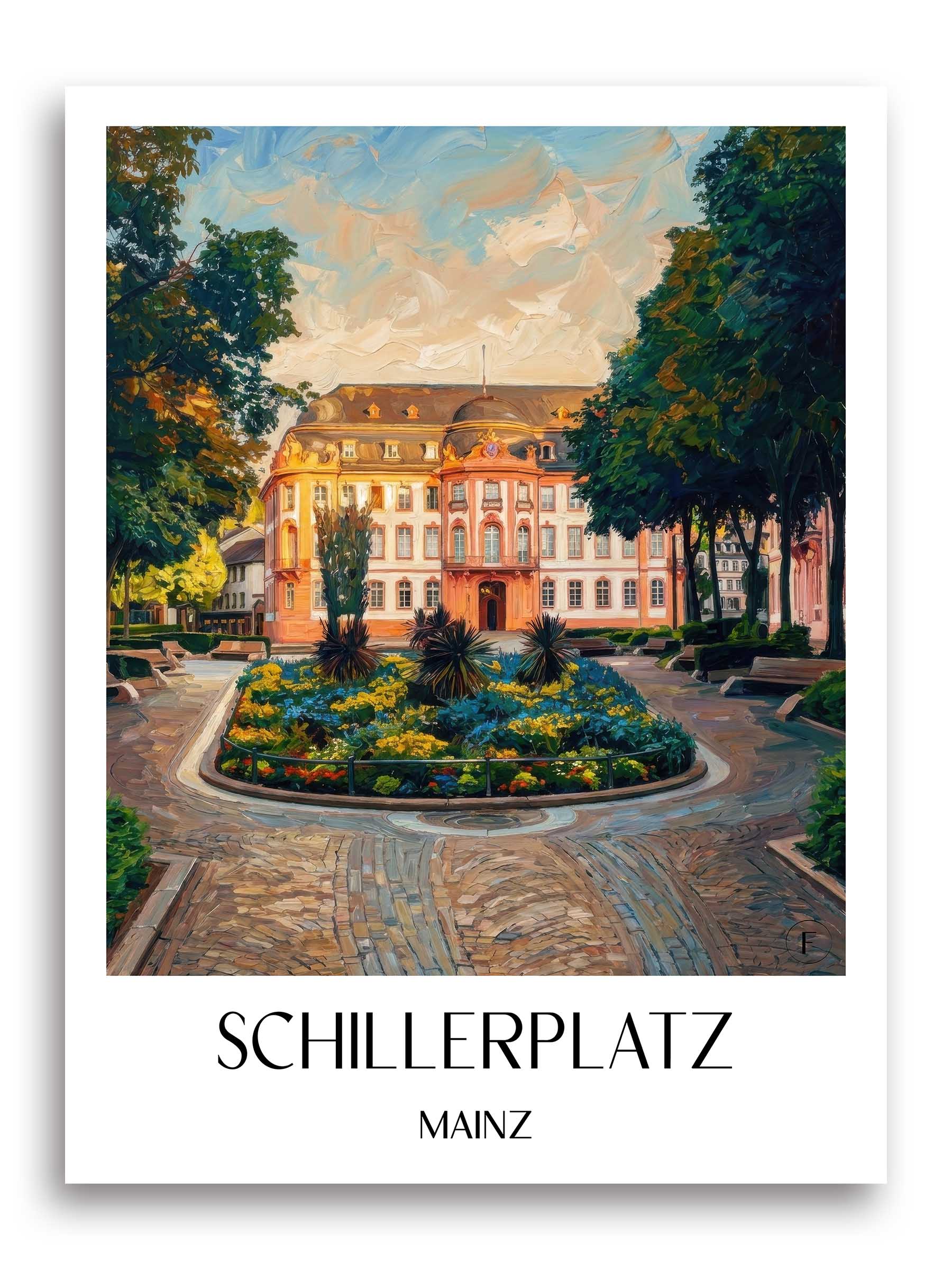 Schillerplatz Poster - Mainz - Deutschland Kunstdruck - Ölgemälde von A4 bis A1 - favplace