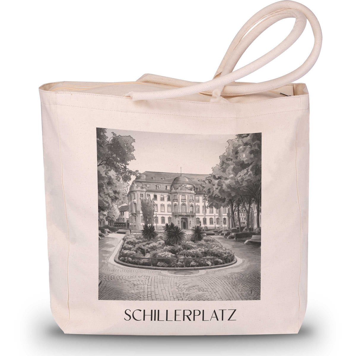 Schillerplatz Shopping Tasche - Mainz - Deutschland Tote Bag - Einkaufstasche im Aquarell Schwarz-Weiß Stil - favplace