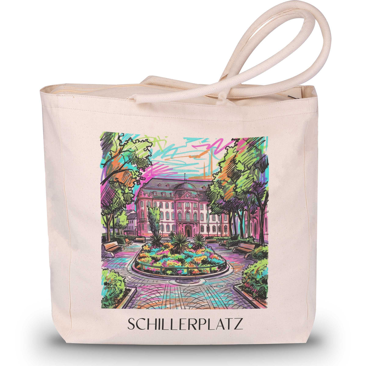 Schillerplatz Shopping Tasche - Mainz - Deutschland Tote Bag - Einkaufstasche im Tag Graffiti Stil - favplace