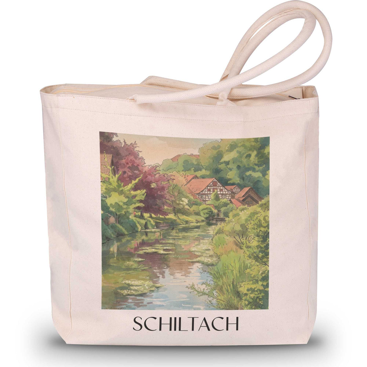 schiltach-schwarzwald-deutschland-einkaufstasche-aquarell