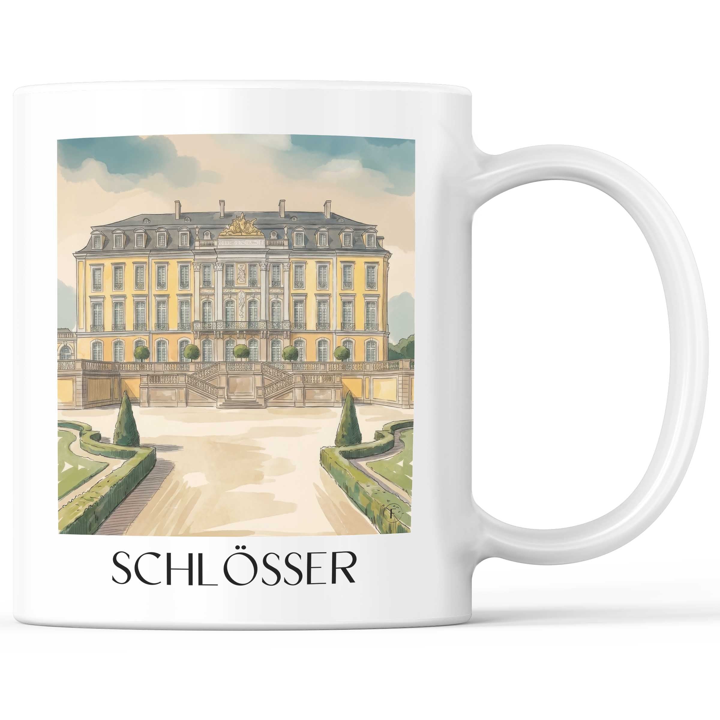 Schlösser Kaffeebecher - Brühl - Deutschland Becher - Kaffeetasse im Aquarell Stil - favplace