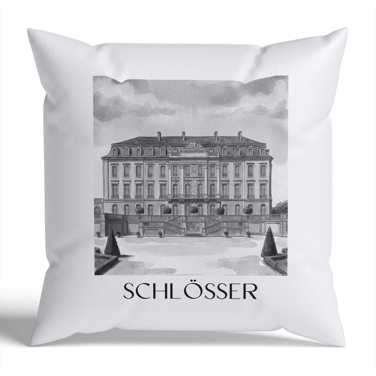 Schlösser Kissenhülle - Zierkissen Bezug - Brühl - Deutschland Kissen bzw. Kissenbezug im Aquarell Schwarz-Weiß Stil - favplace