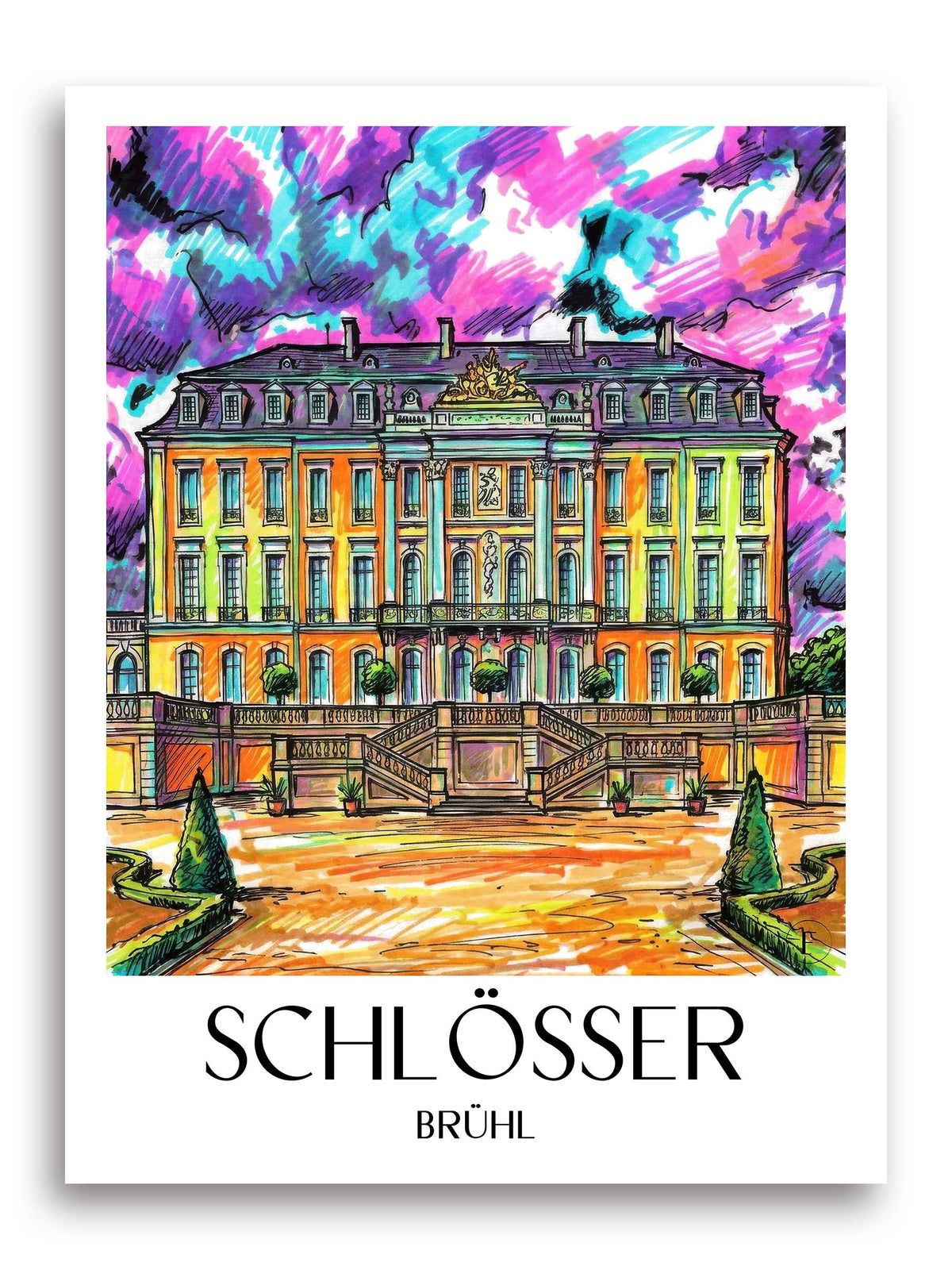 Schlösser Poster - Brühl - Deutschland Kunstdruck - Tag Graffiti von A4 bis A1 - favplace