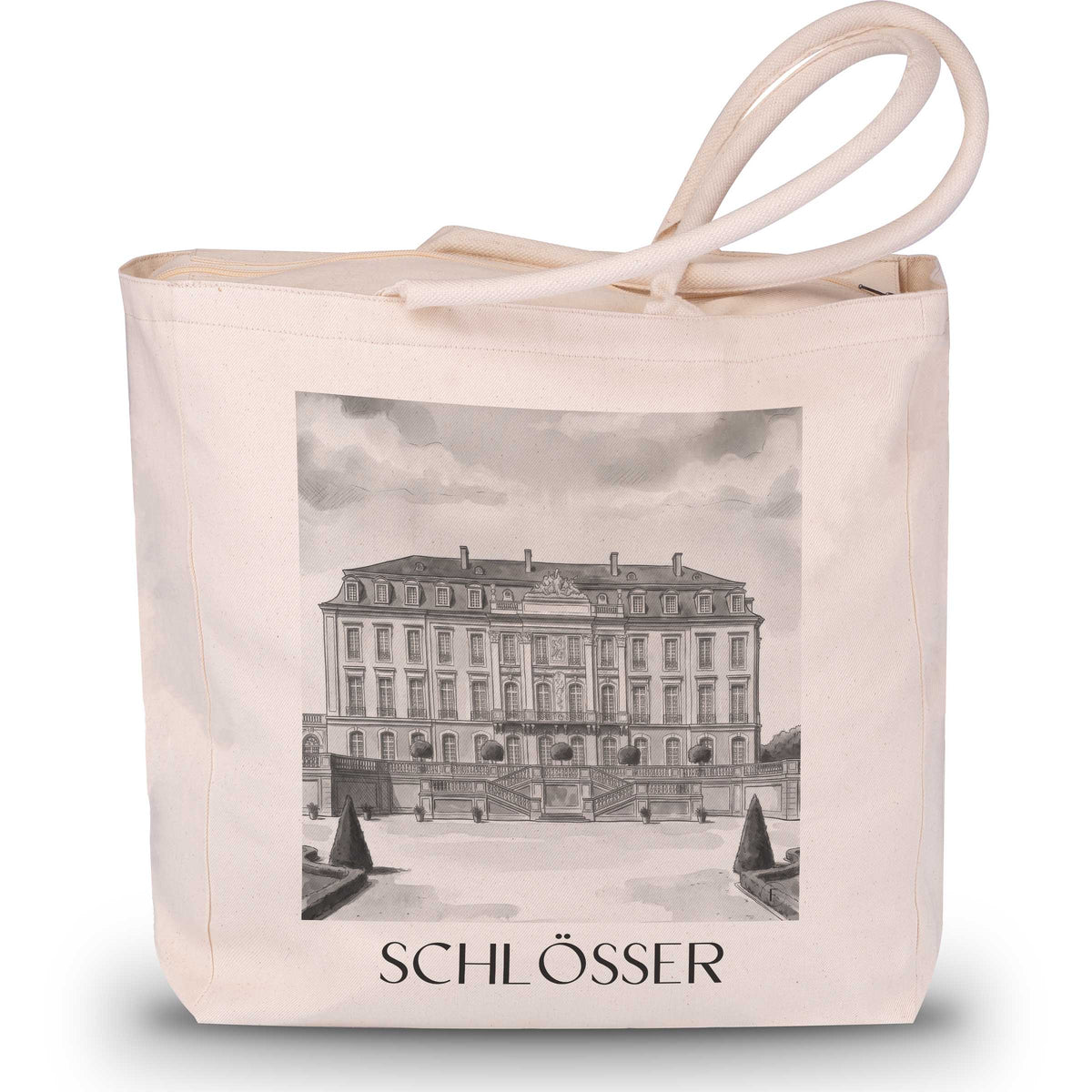 Schlösser Shopping Tasche - Brühl - Deutschland Tote Bag - Einkaufstasche im Aquarell Schwarz-Weiß Stil - favplace