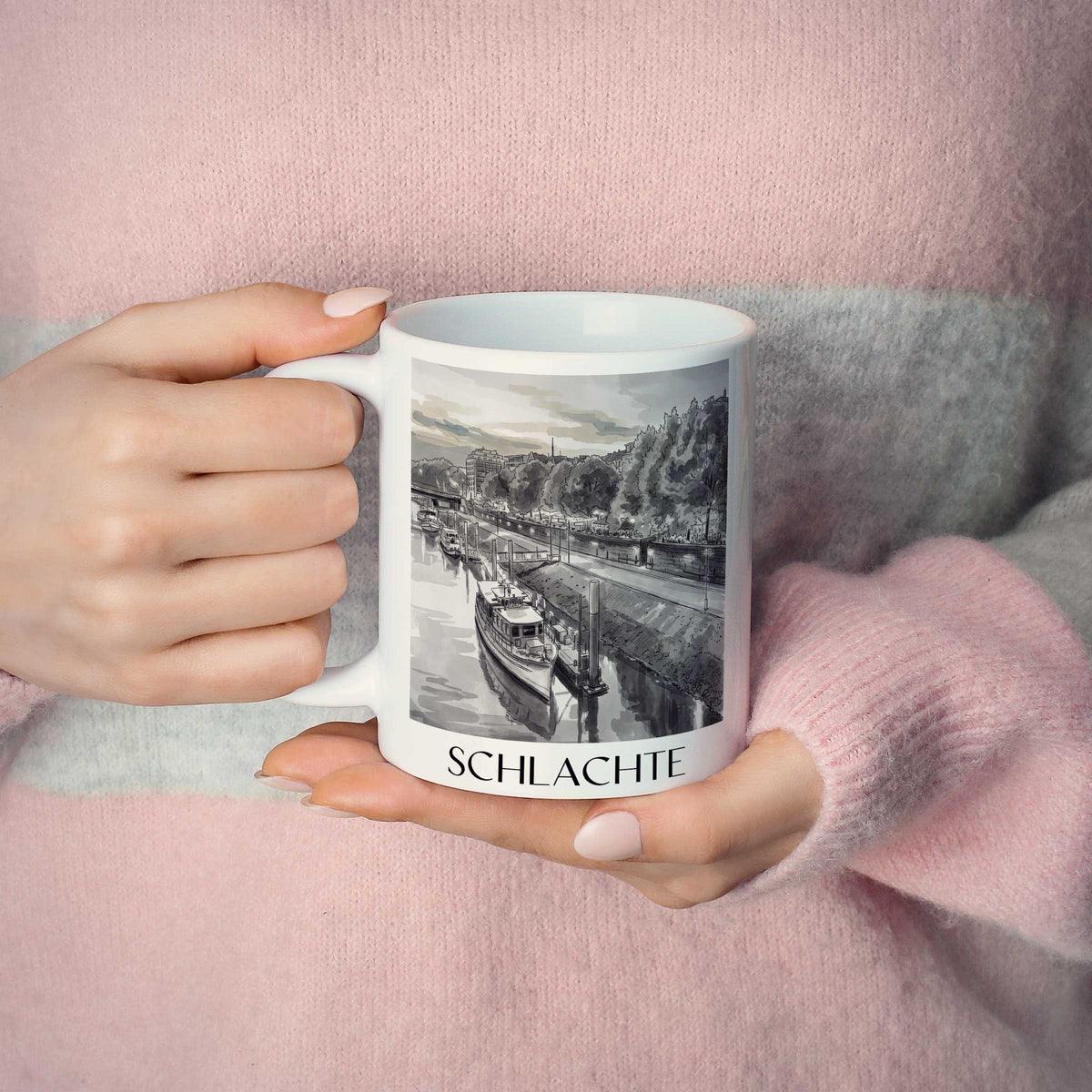 schlachte-bremen-deutschland-kaffeebecher-aquarell-schwarz-weiss