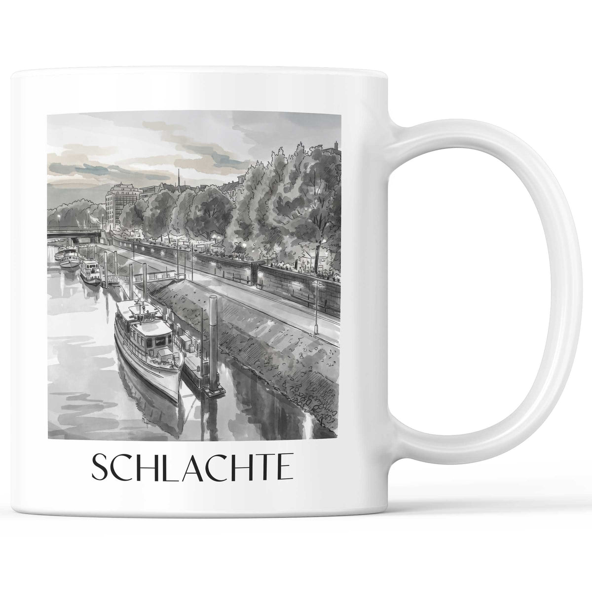 Schlachte Kaffeebecher - Bremen - Deutschland Becher - Kaffeetasse im Aquarell Schwarz-Weiß Stil - favplace